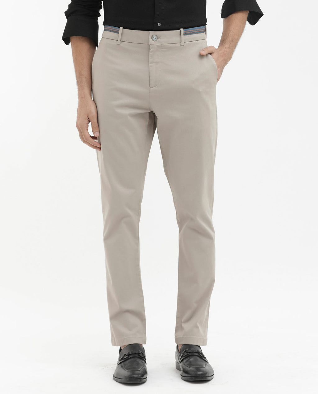 Rare Rabbit Men's Trello Beige Cotton Blend Plain Regular Fit Trouser