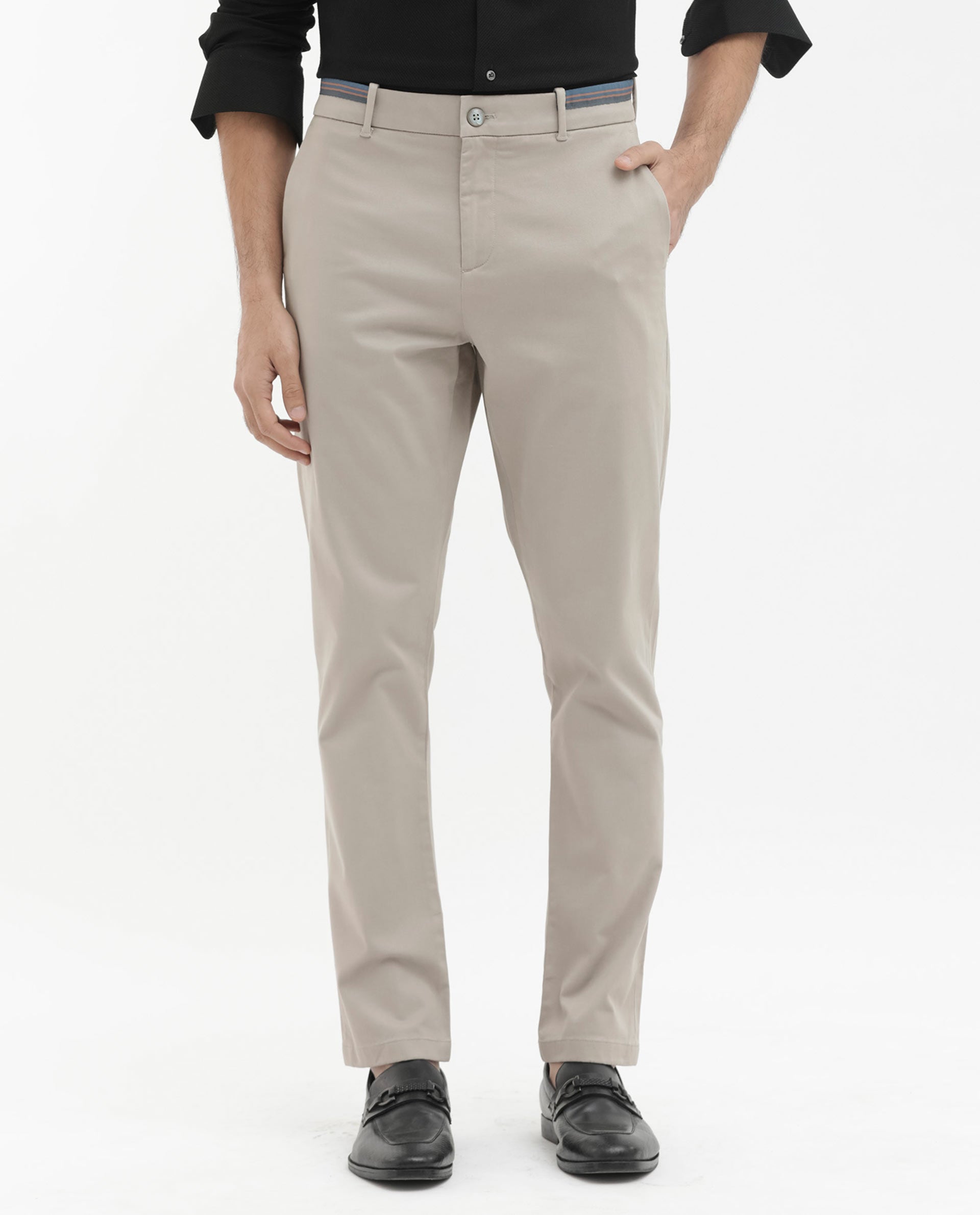 Rare Rabbit Men's Trello Beige Cotton Blend Plain Regular Fit Trouser