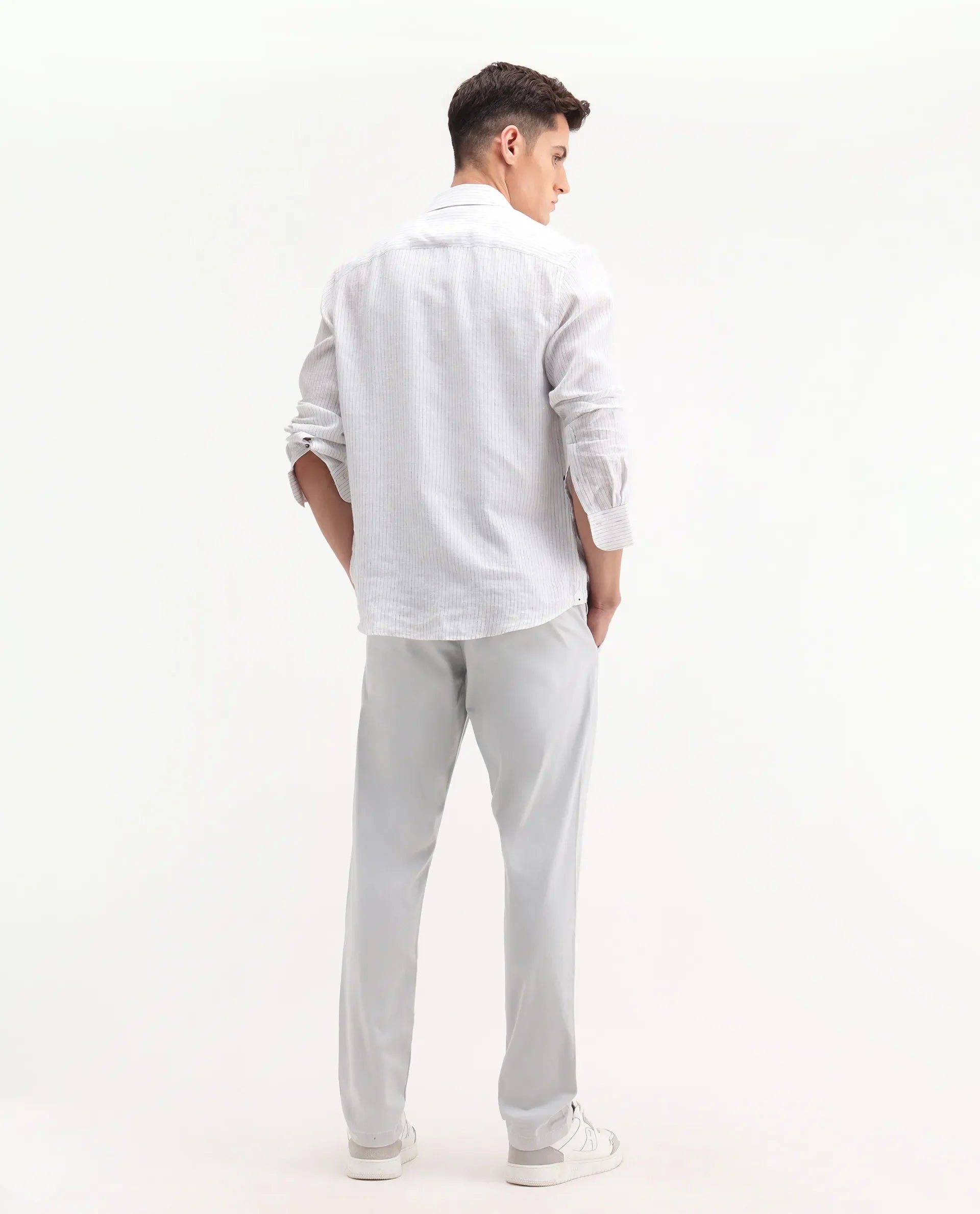 Rare Rabbit Men's Trello Light Grey Cotton Blend Plain Regular Fit Trouser