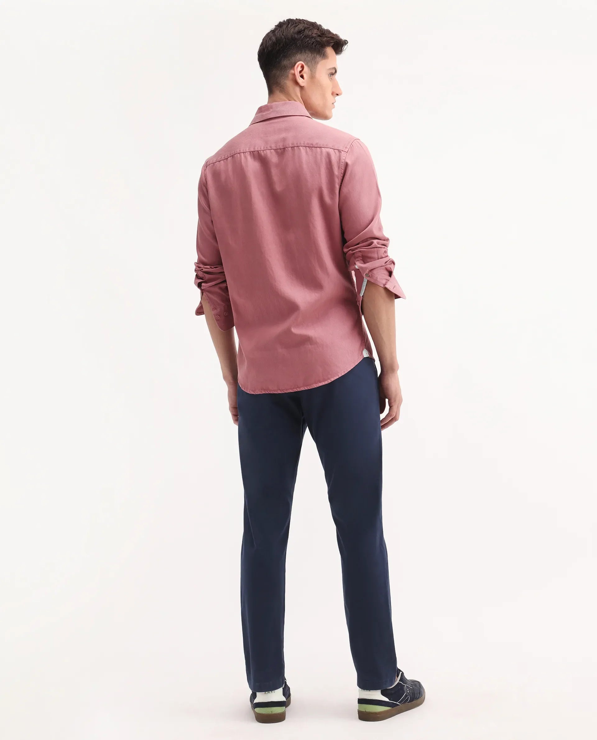 Rare Rabbit Men's Trello Navy Cotton Blend Plain Regular Fit Trouser