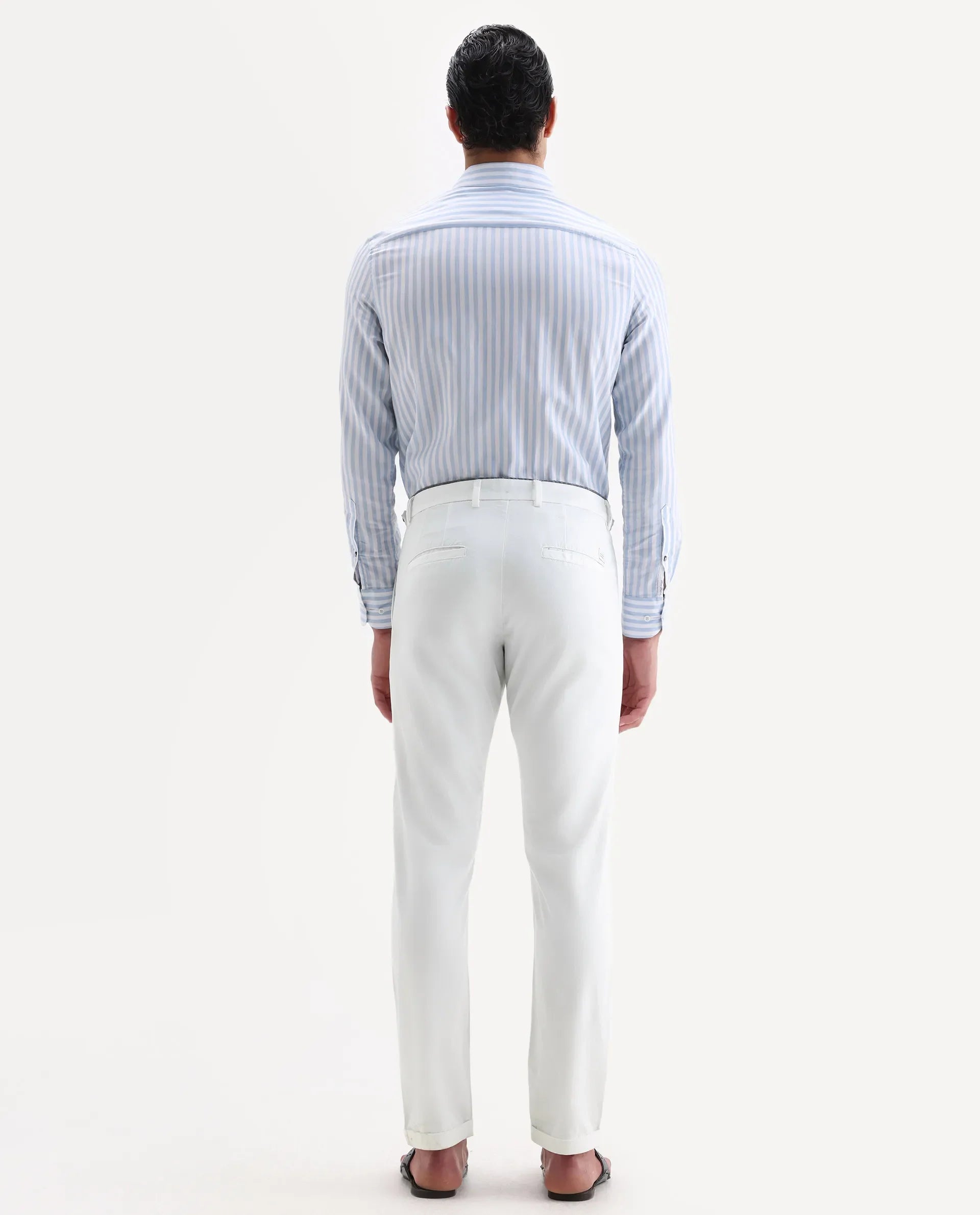 Rare Rabbit Men's Trews-22 White Cotton Plain Regular Fit Trouser