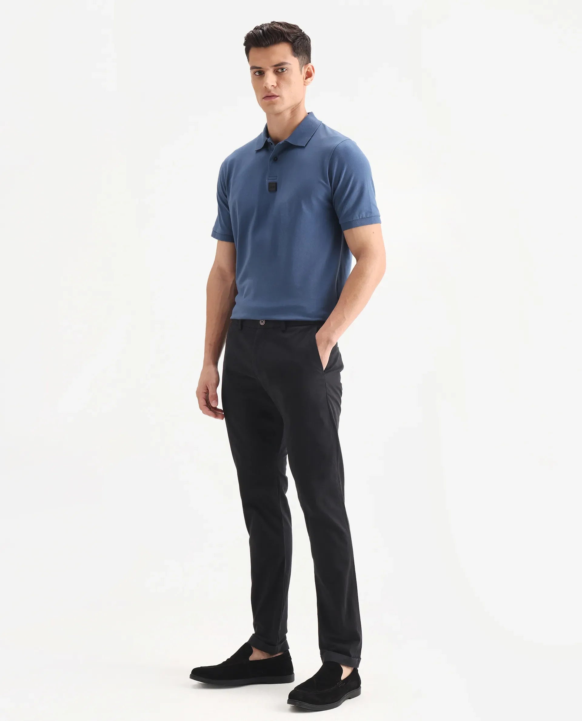 Rare Rabbit Men's Trews-22 Black Cotton Plain Regular Fit Trouser