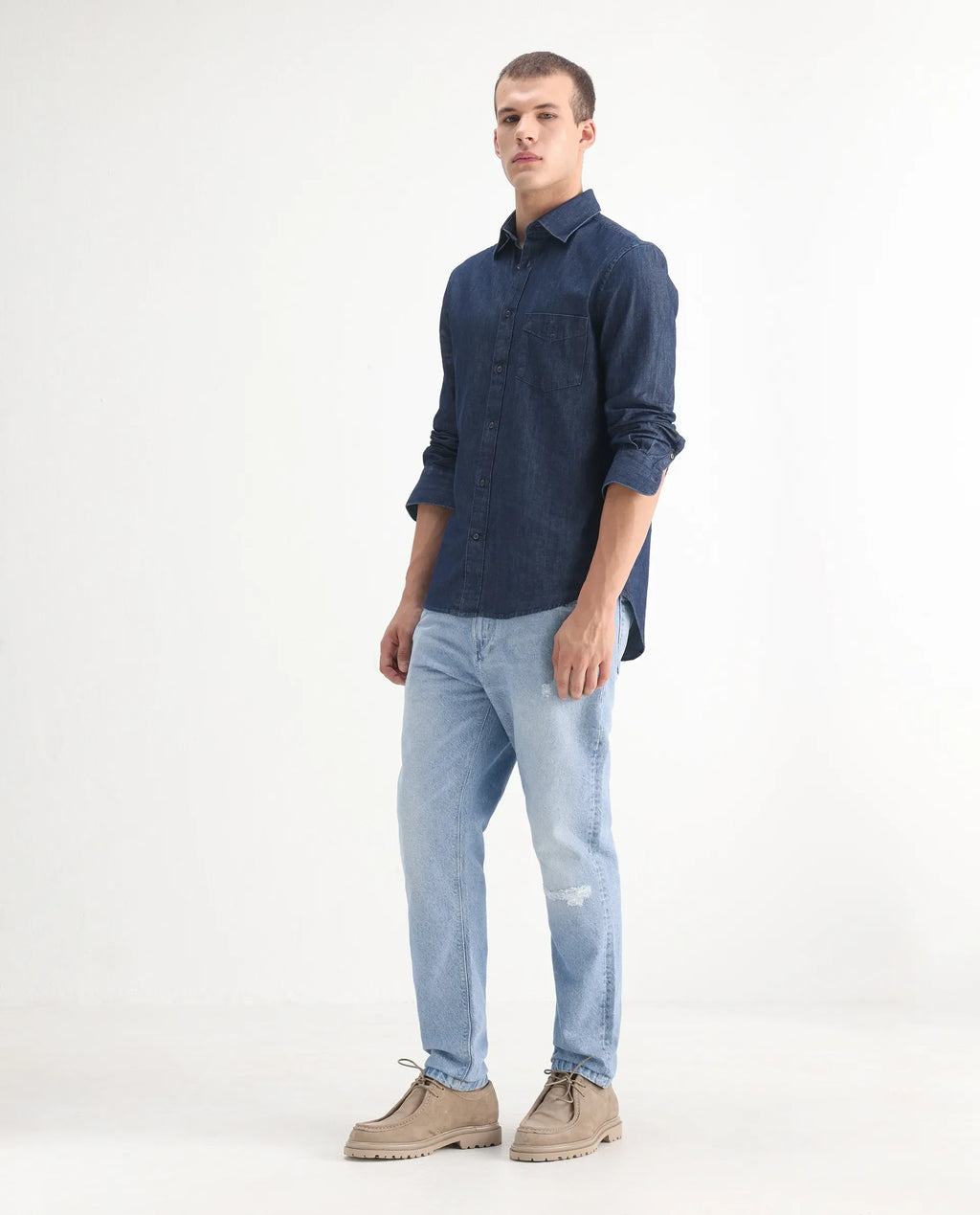 Rare Rabbit Mens Trika Light Blue Cotton Mid Wash Solid Regular Fit Jeans