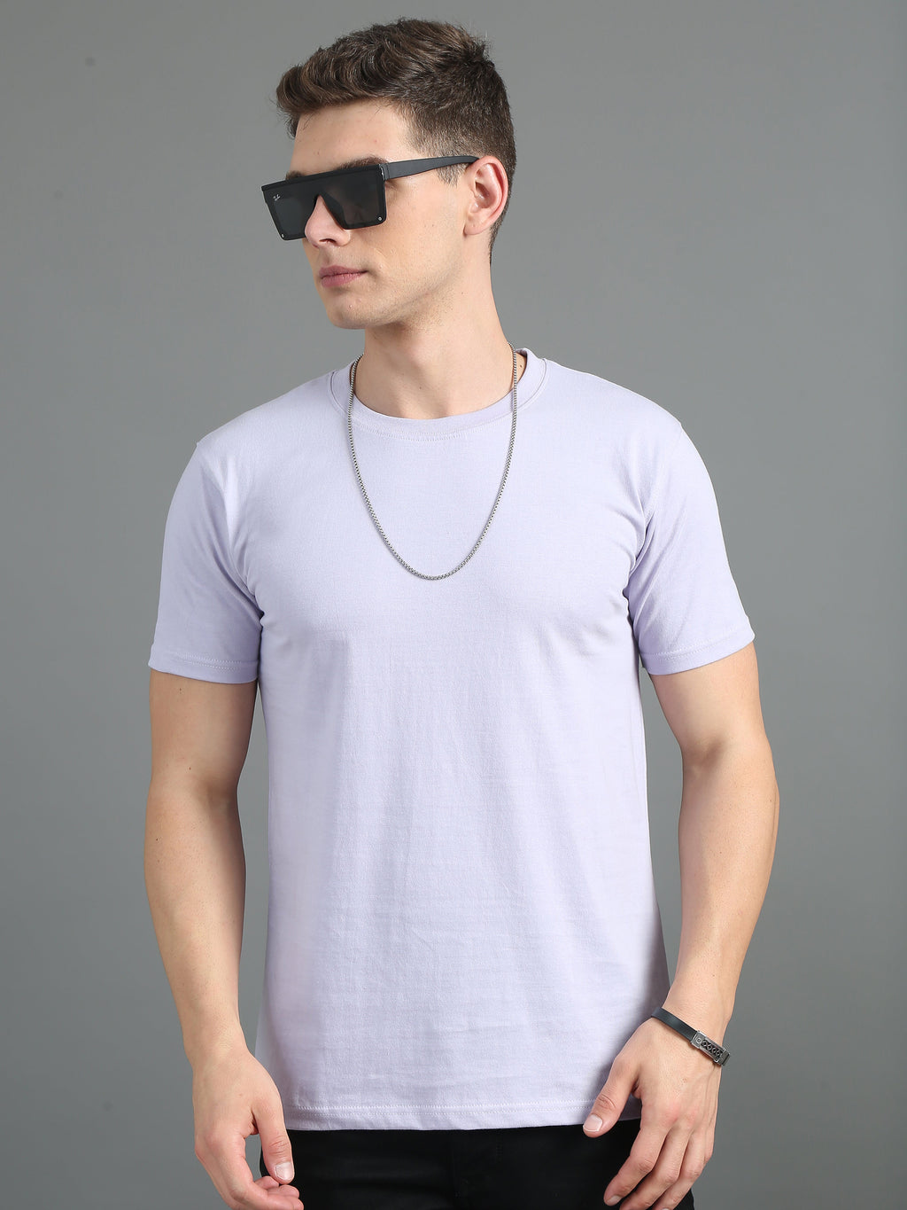 Men Plain Lavender T-Shirt