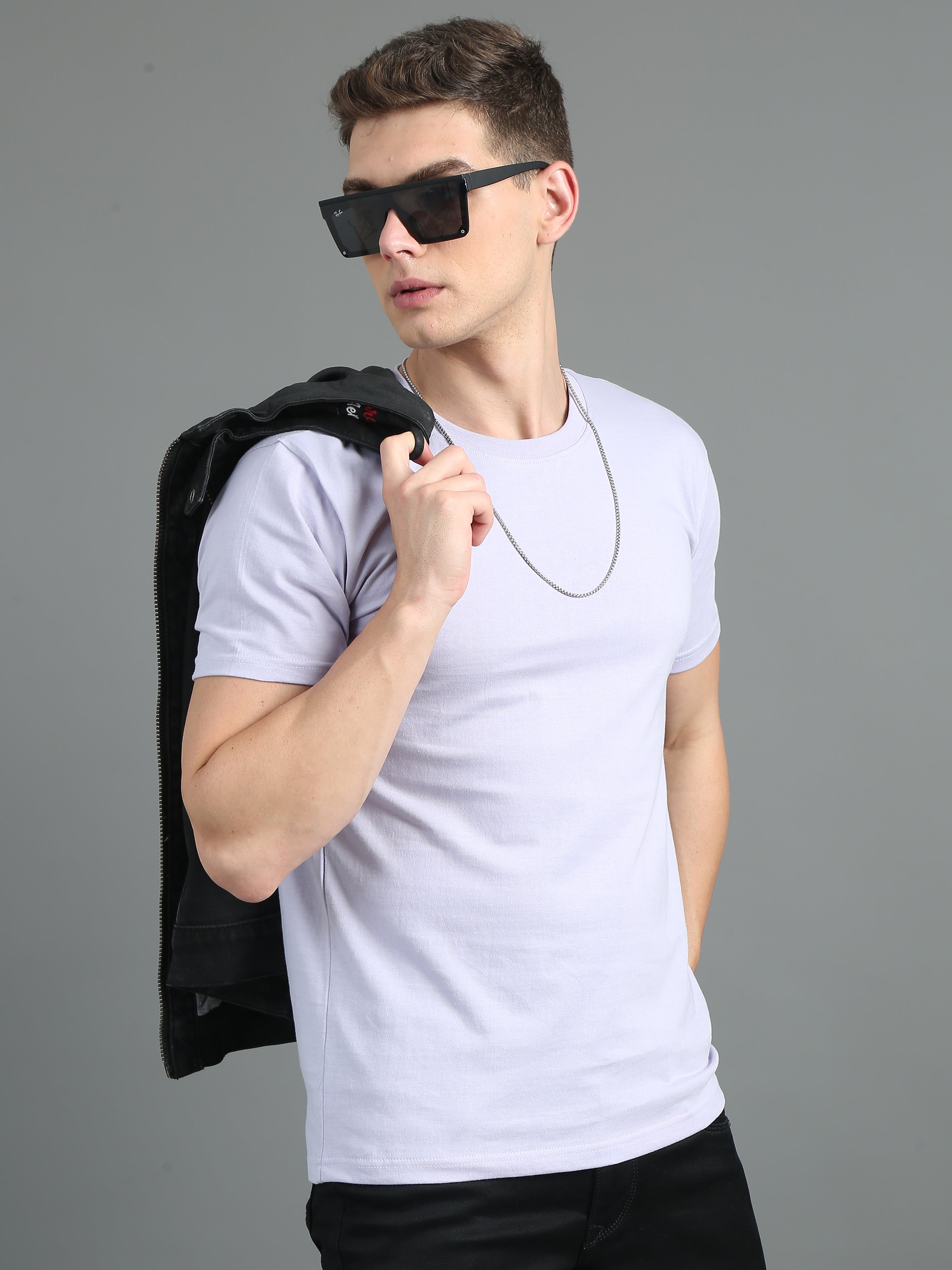 Men Plain Lavender T-Shirt