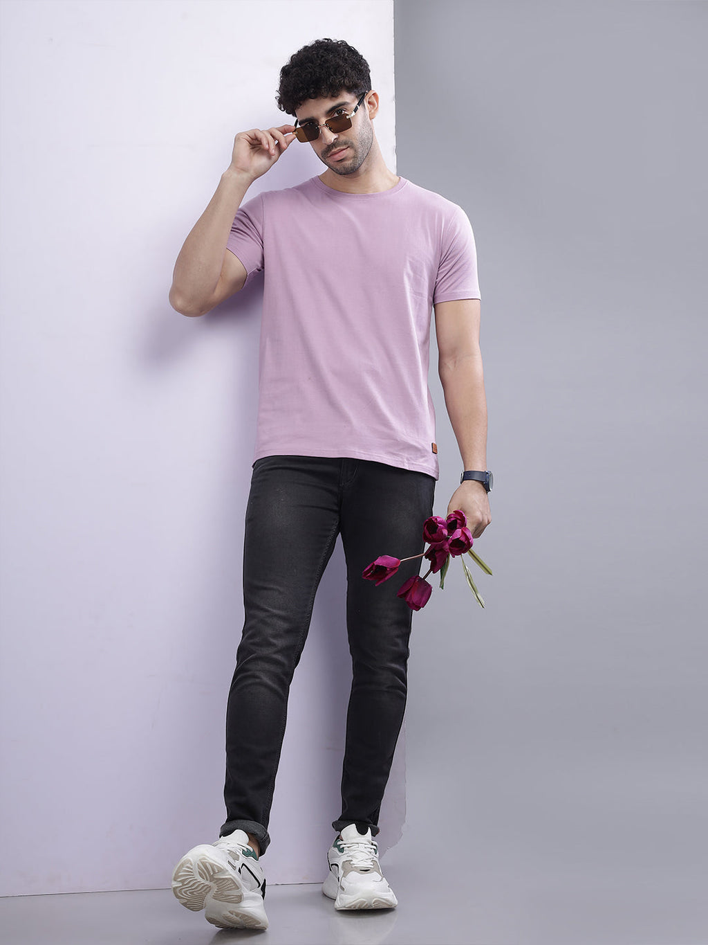 Men Plain Mauve T-Shirt