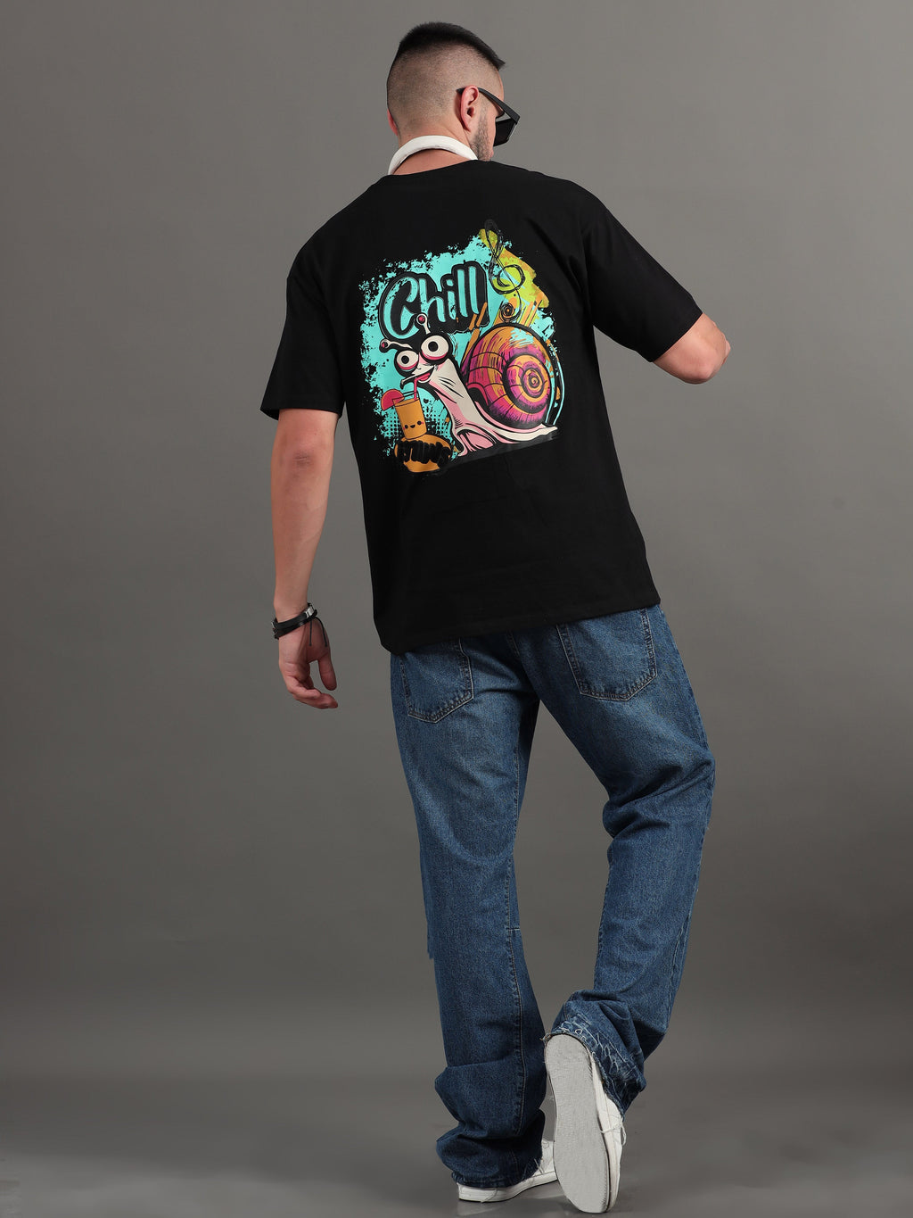 Men Chill and Relax Black Oversized T-Shirt