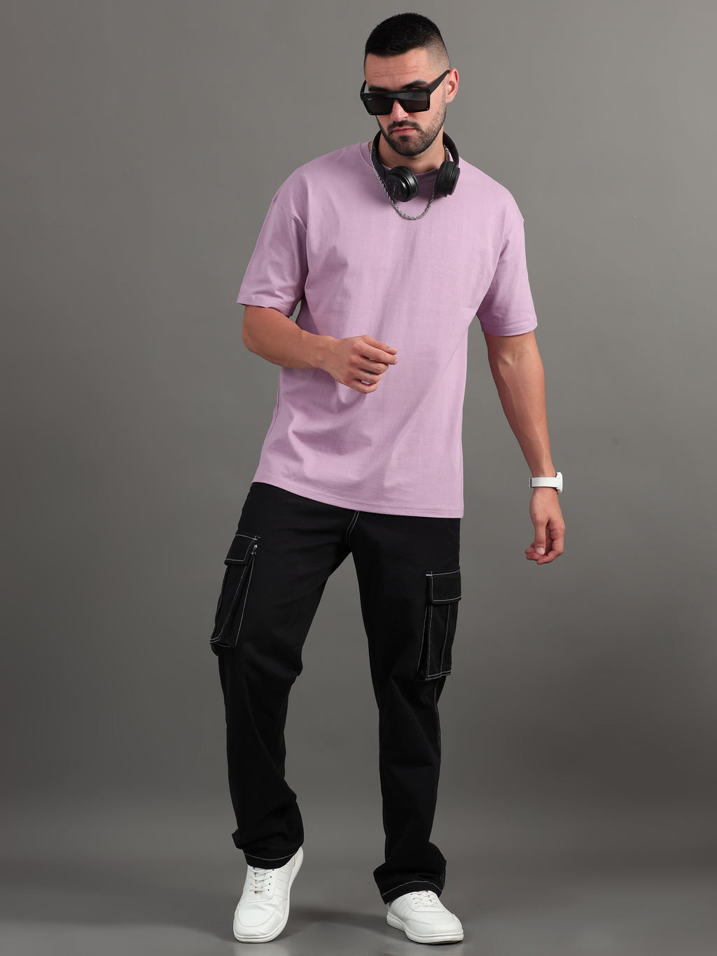 Men Bee Happy Lavender Oversized T-Shirt