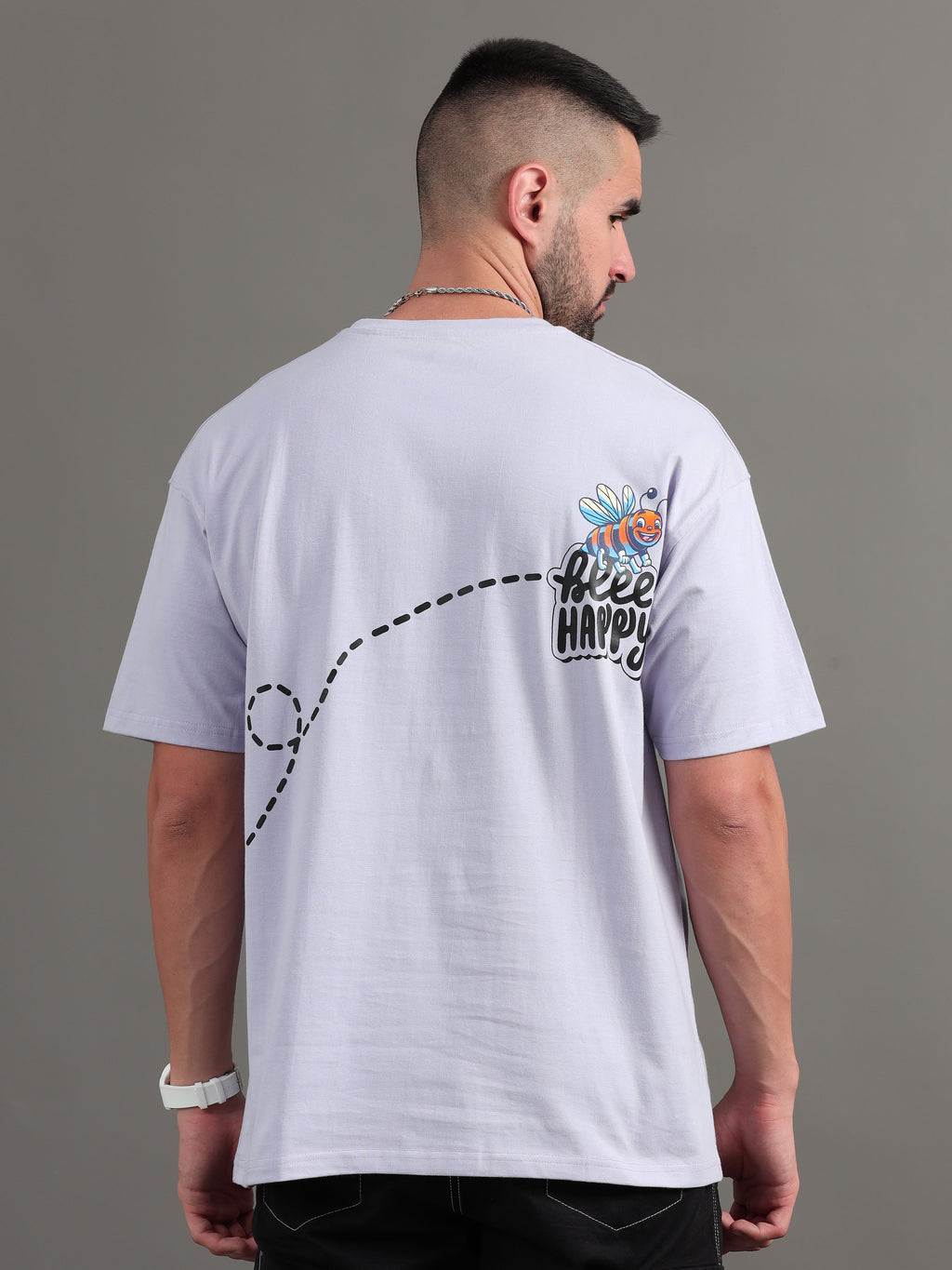 Men Bee Happy Lavender Oversized T-Shirt