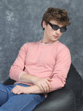 Men Piped Solid Pink Full Sleeve T-Shirt