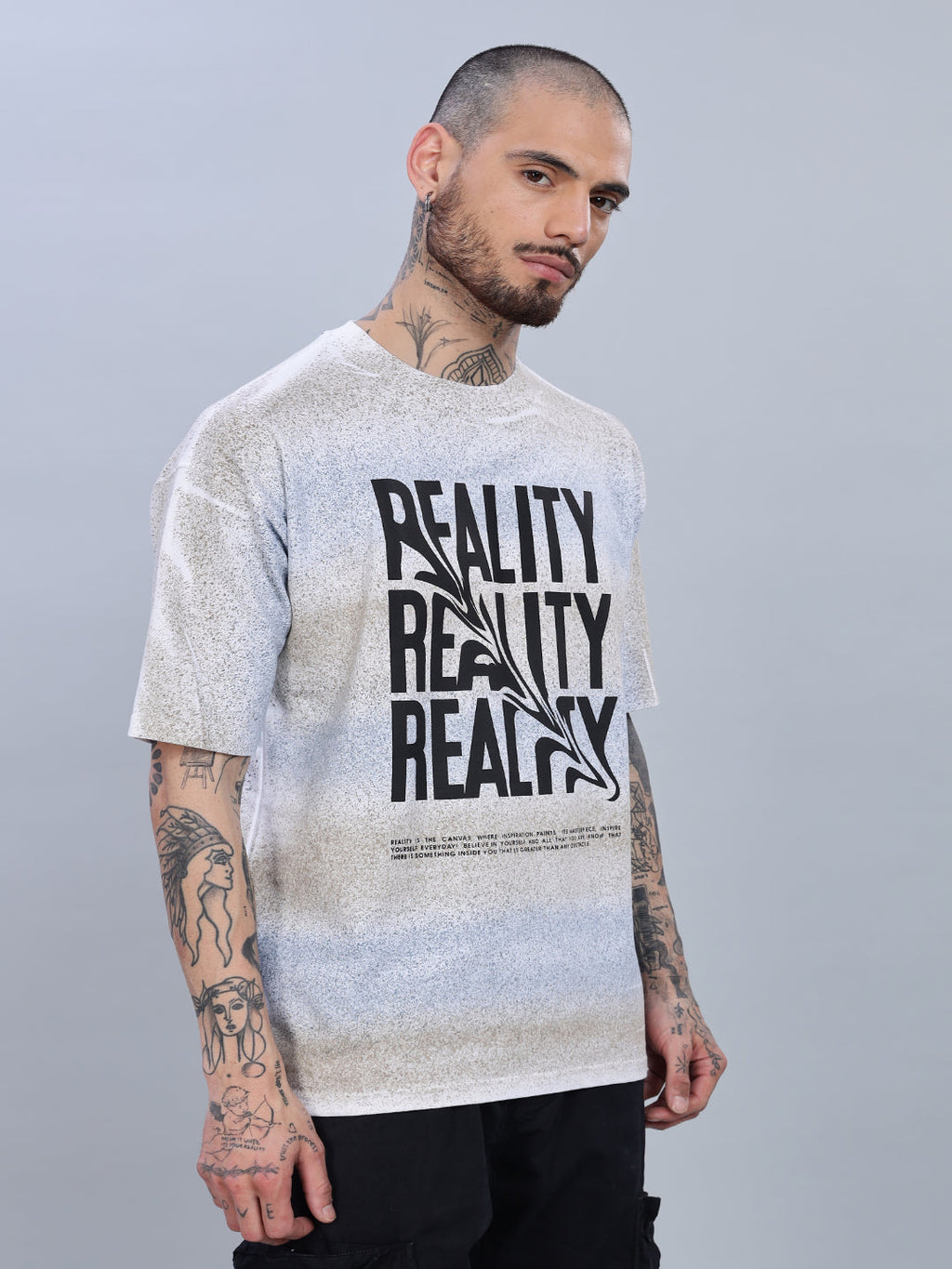 Men Reality Oversized Blue T-Shirt