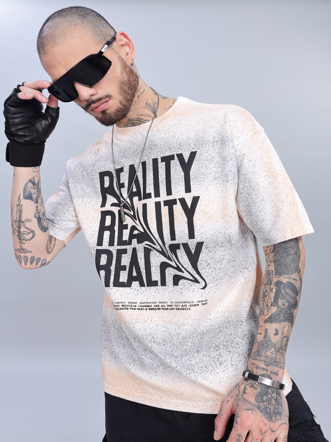 Men Reality Oversized Cream T-Shirt