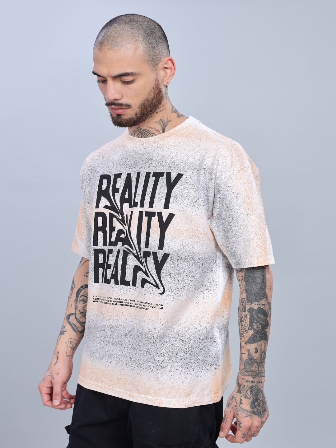 Men Reality Oversized Cream T-Shirt