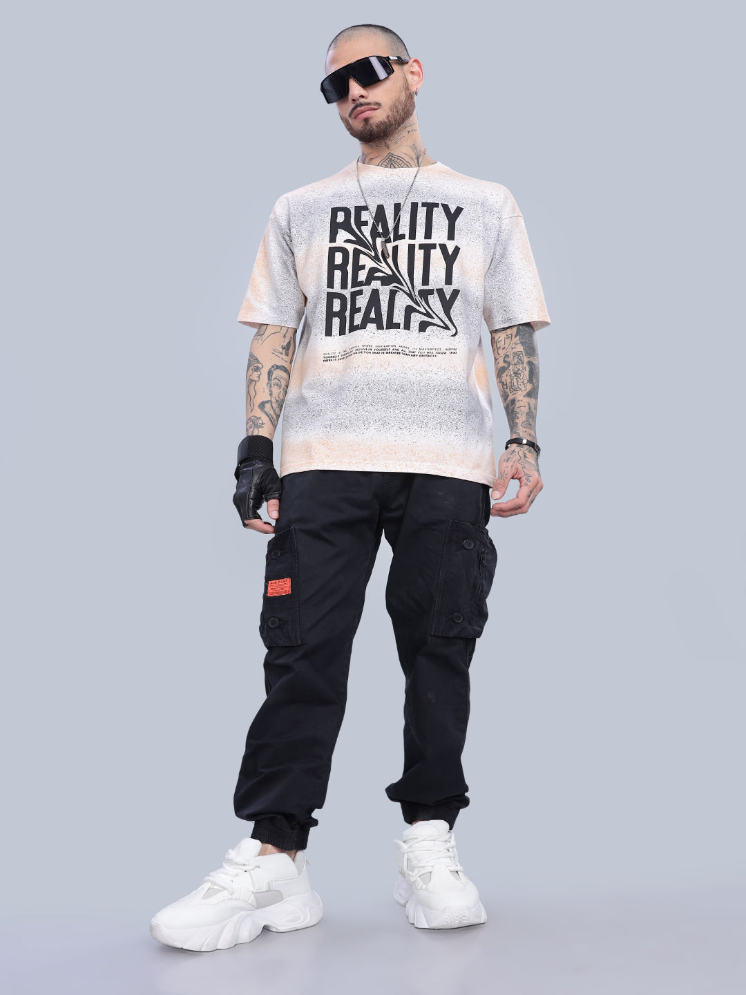 Men Reality Oversized Cream T-Shirt