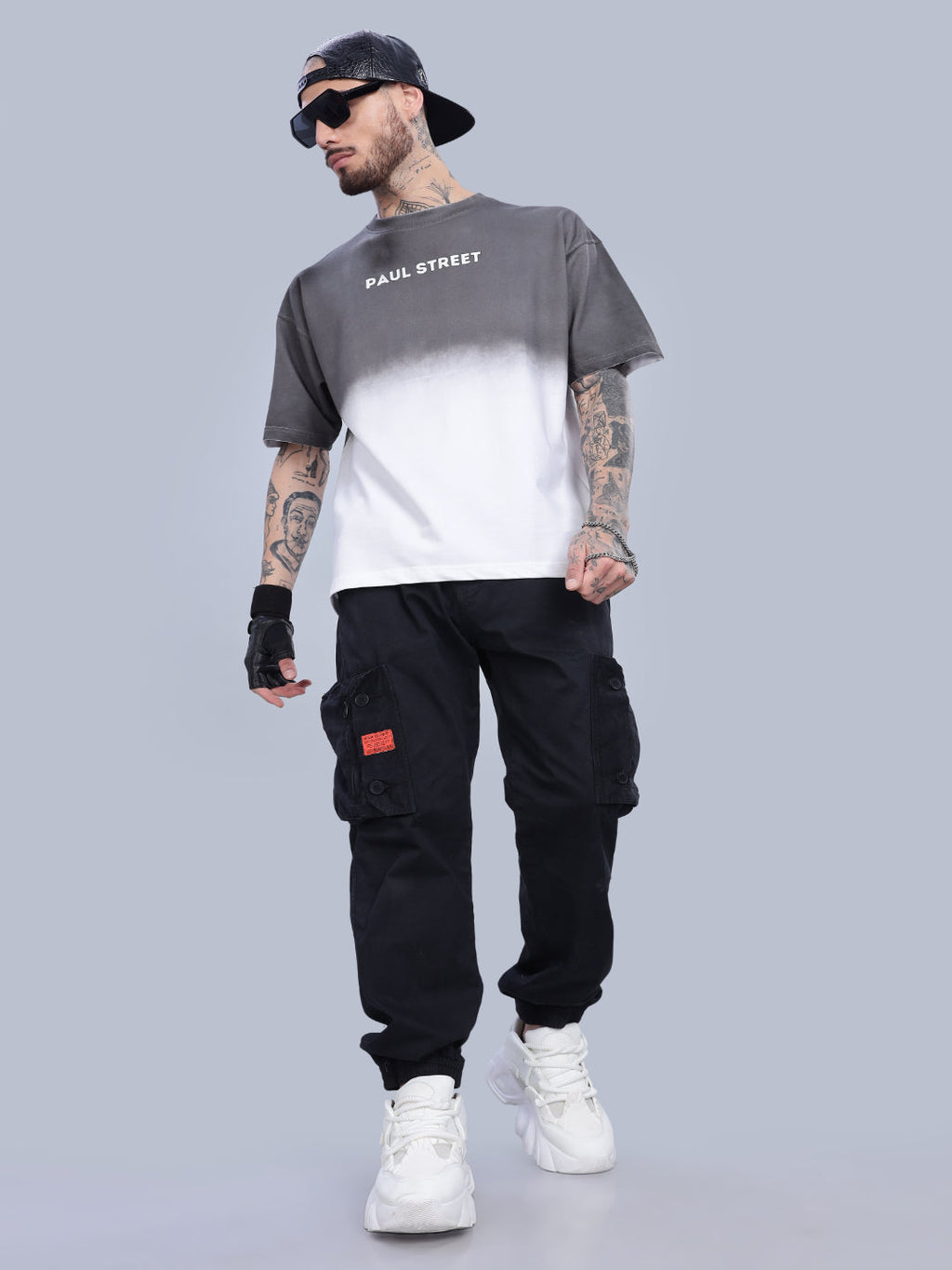 Men Half Hue Oversized Grey T-Shirt