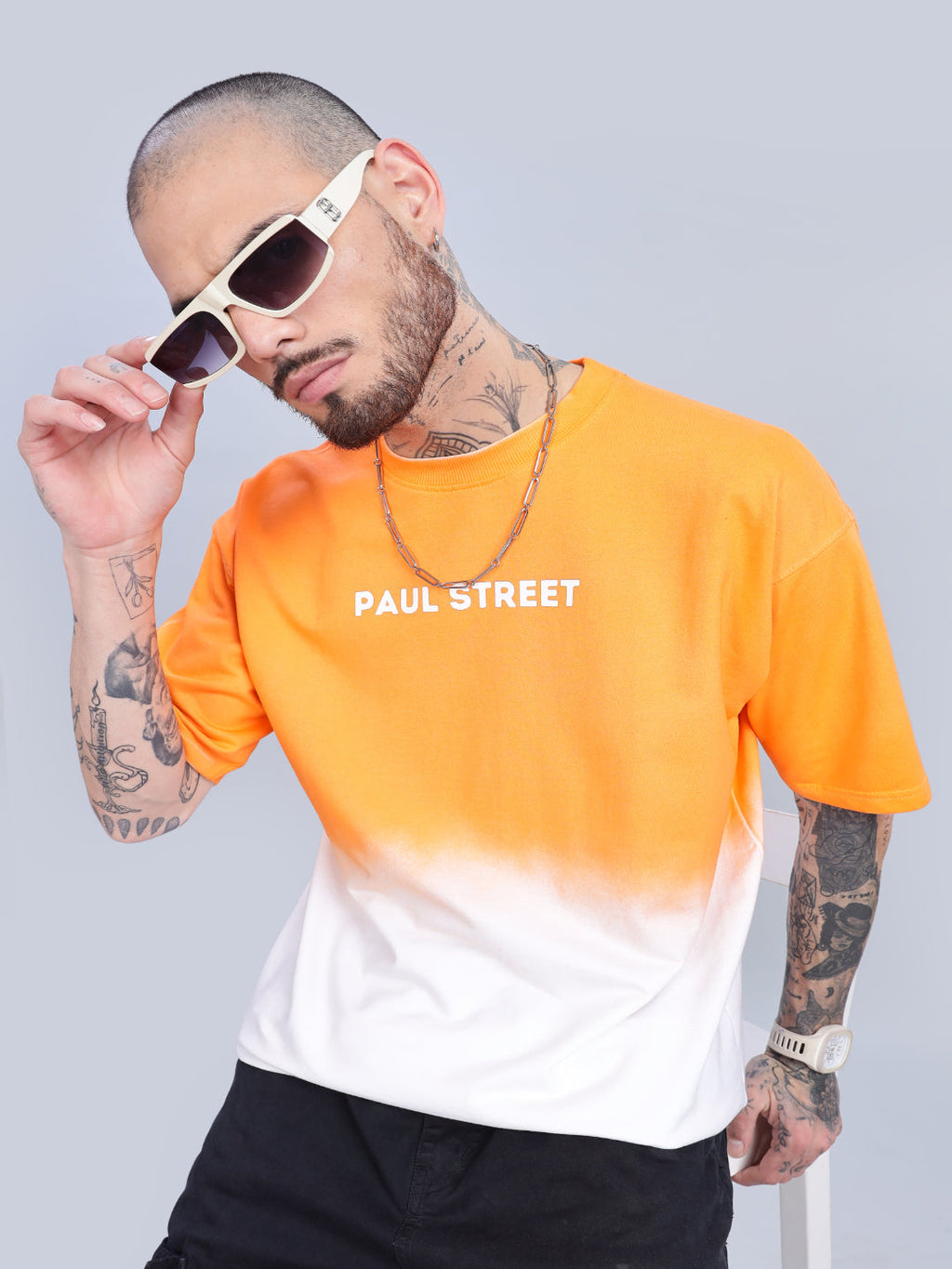 Men Half Hue Oversized Orange T-Shirt