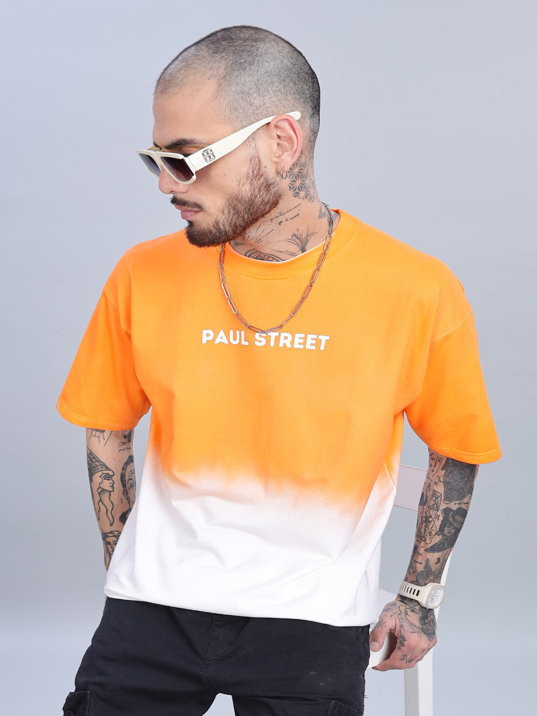 Men Half Hue Oversized Orange T-Shirt