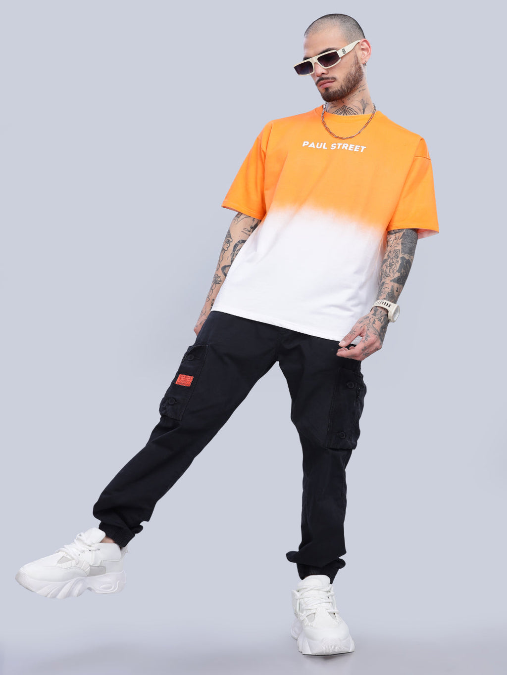 Men Half Hue Oversized Orange T-Shirt