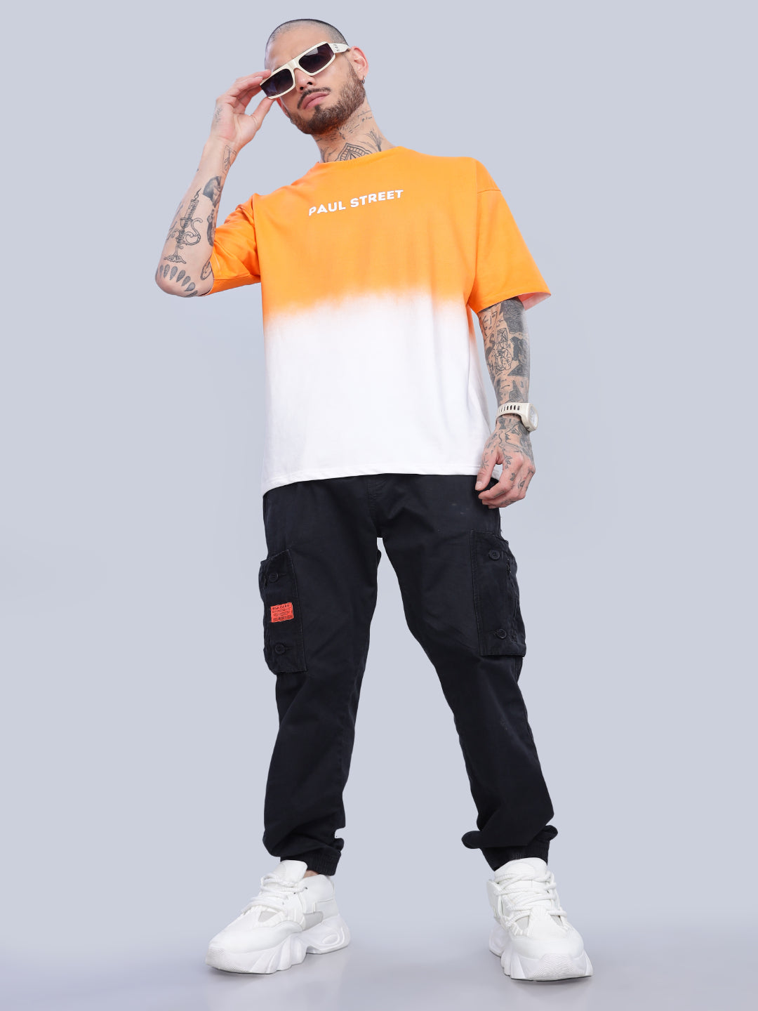 Men Half Hue Oversized Orange T-Shirt