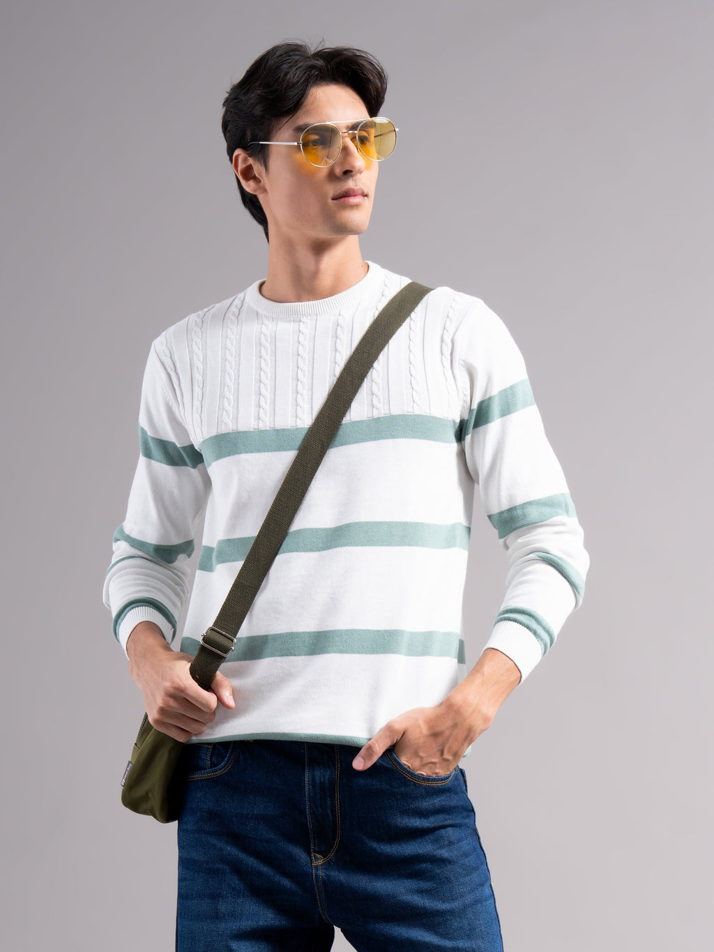 Men Astor Green Knit T-Shirt