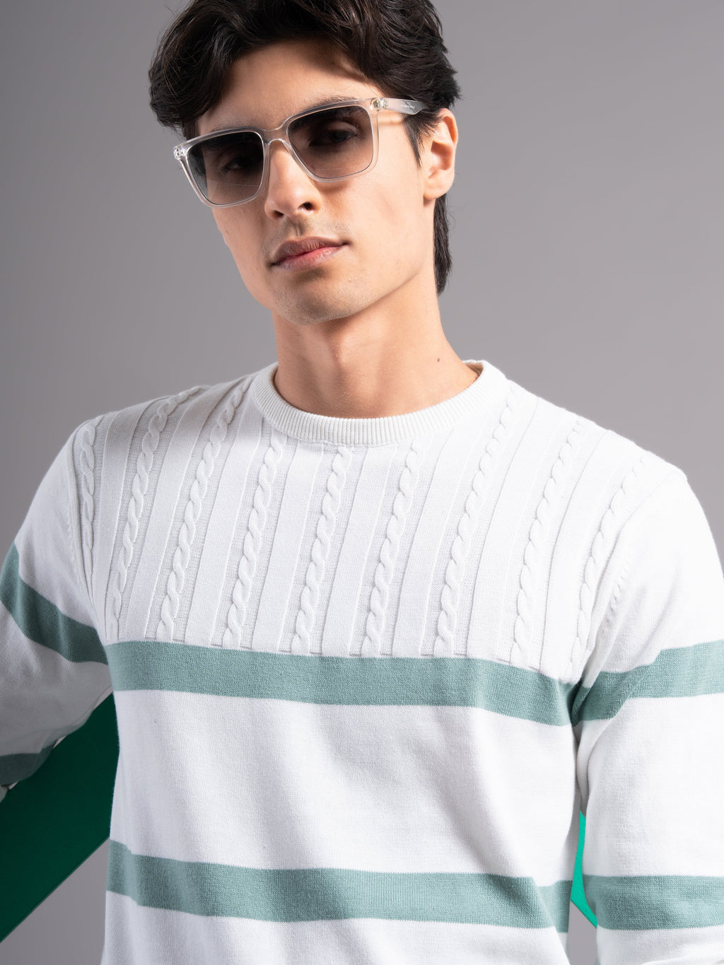 Men Astor Green Knit T-Shirt