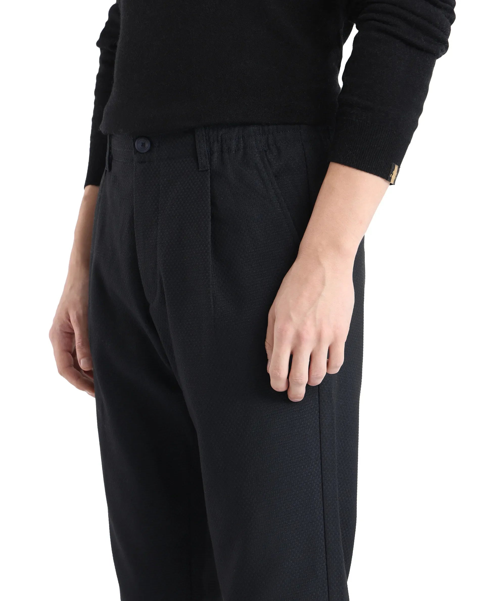 Rare Rabbit Men's Tula Navy Cotton Plain Relaxed Fit Trouser