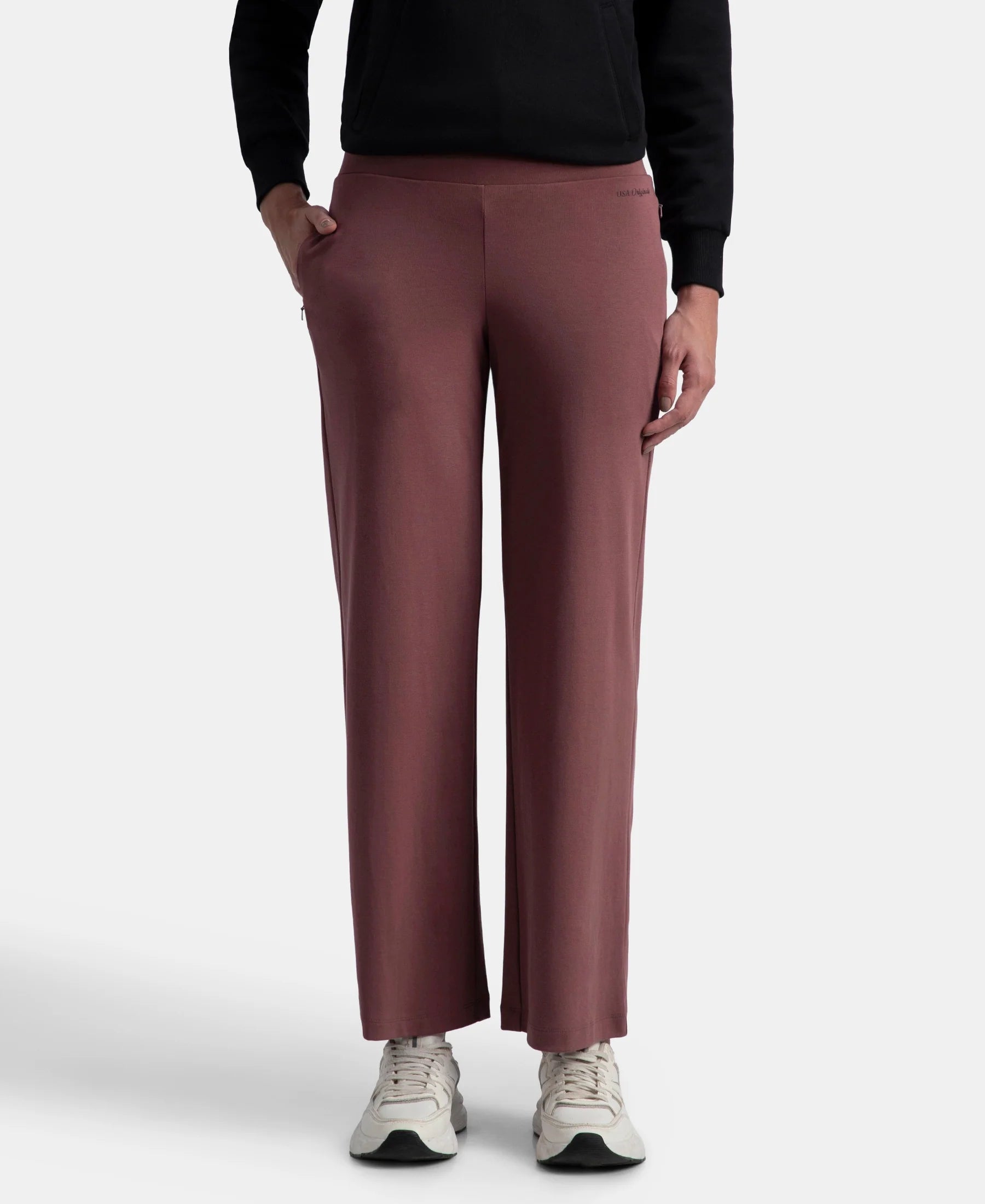 Super Combed Cotton Rich Relaxed Fit Wide Leg Pants with Zipper Pockets - Wild Ginger