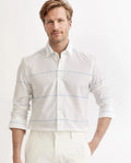 Rare Rabbit Men's Unios- White Cotton Striped Print Regular Fit Full Sleeve Collared Shirt