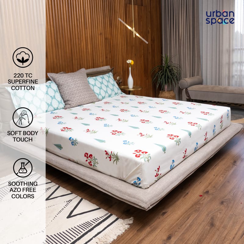 220 TC 100% Cotton printed bedsheet - High Garden Red