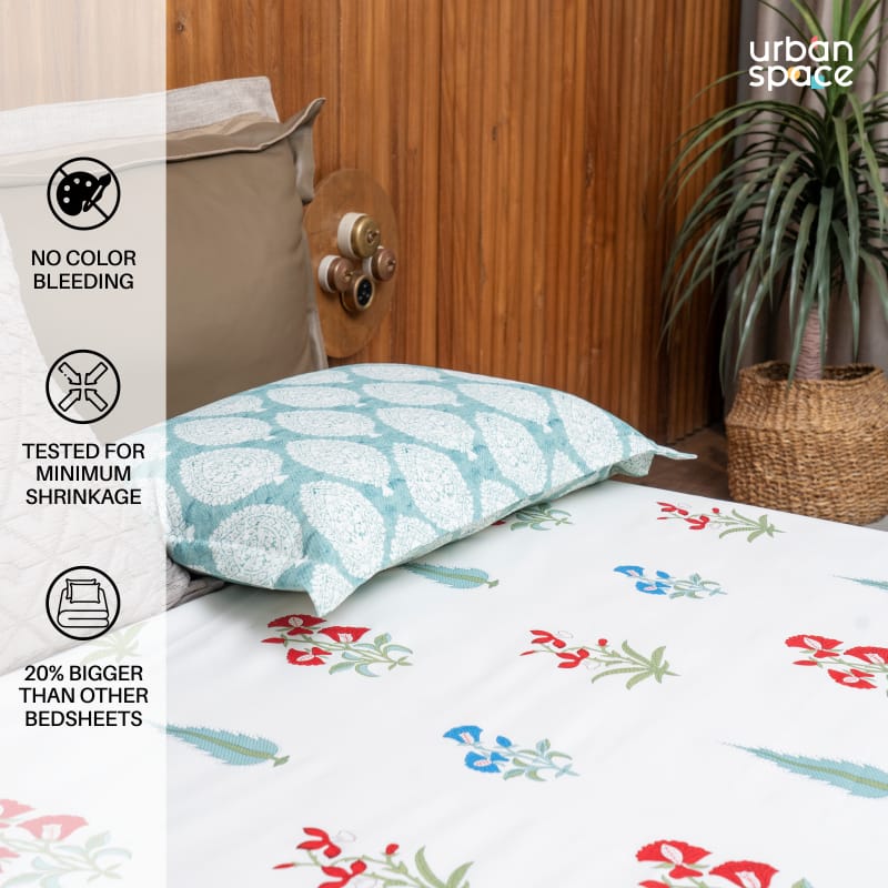 220 TC 100% Cotton printed bedsheet - High Garden Red