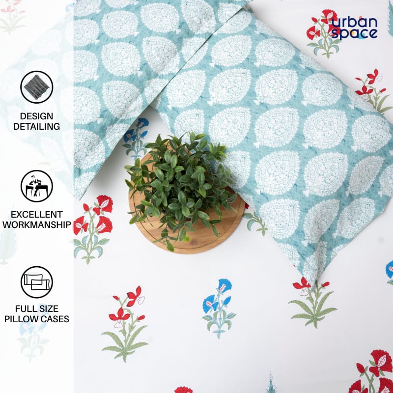 220 TC 100% Cotton printed bedsheet - High Garden Red