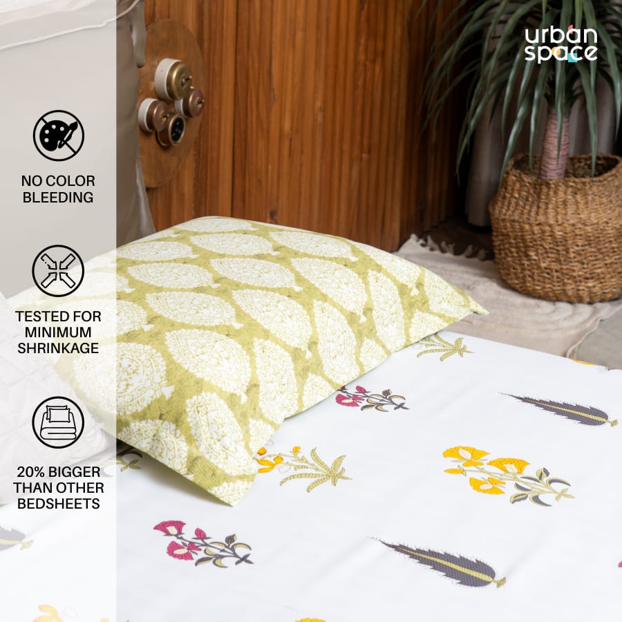 220 TC 100% Cotton printed bedsheet - High Garden Yellow