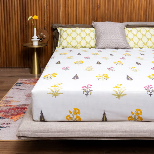 220 TC 100% Cotton printed bedsheet - High Garden Yellow