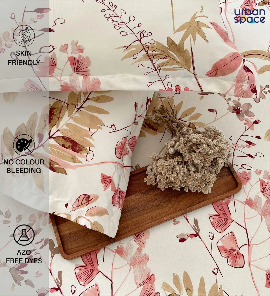 Gift Box Serene 200 TC 100% Cotton Printed Bedsheet with Pillow Covers - Floral Feast Peach