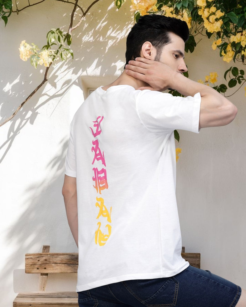 Men White Oversized Printed T-shirt