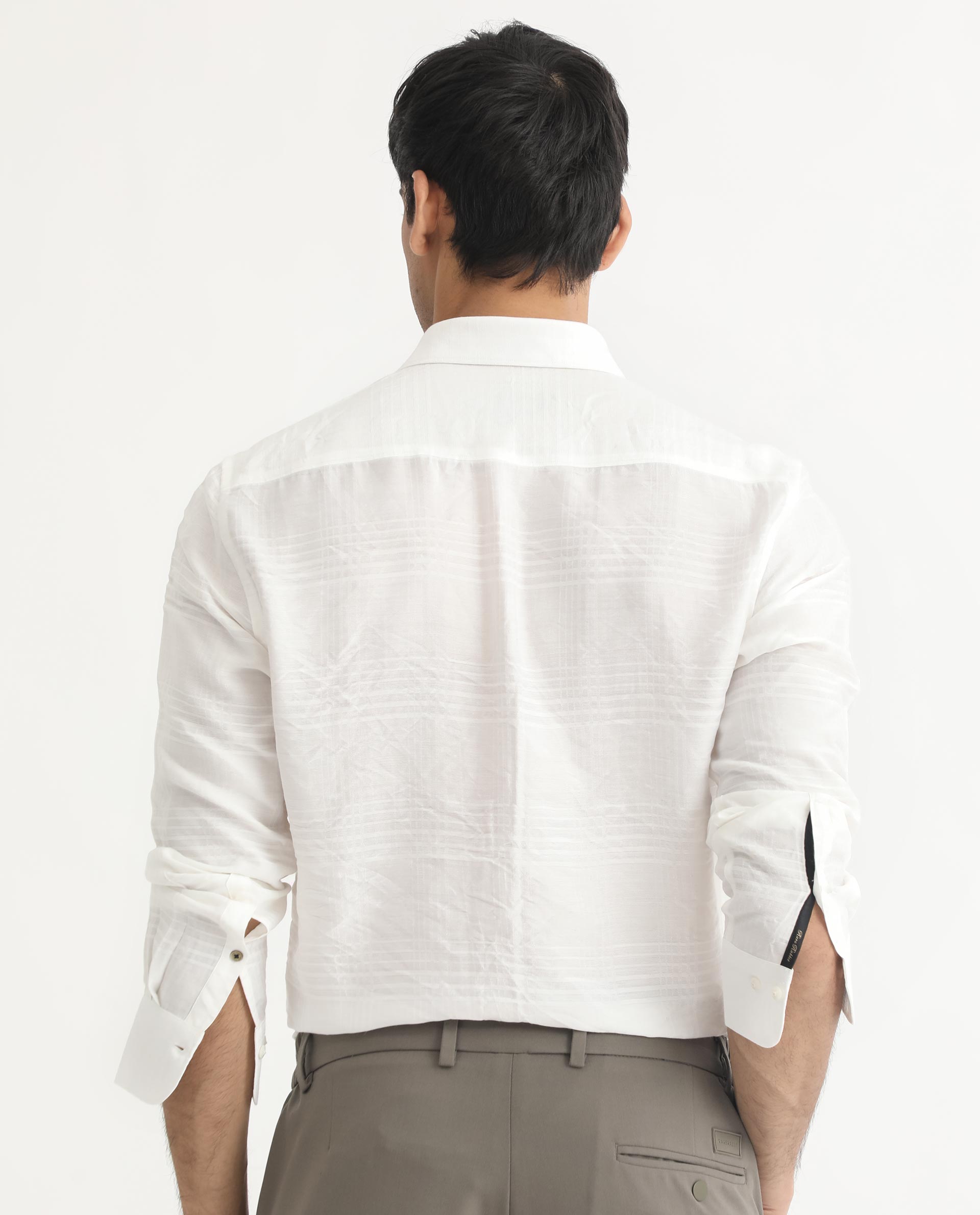 Rare Rabbit Men's Vagen Off White Viscose Checked Print Regular Fit Full Sleeve Collared Shirt