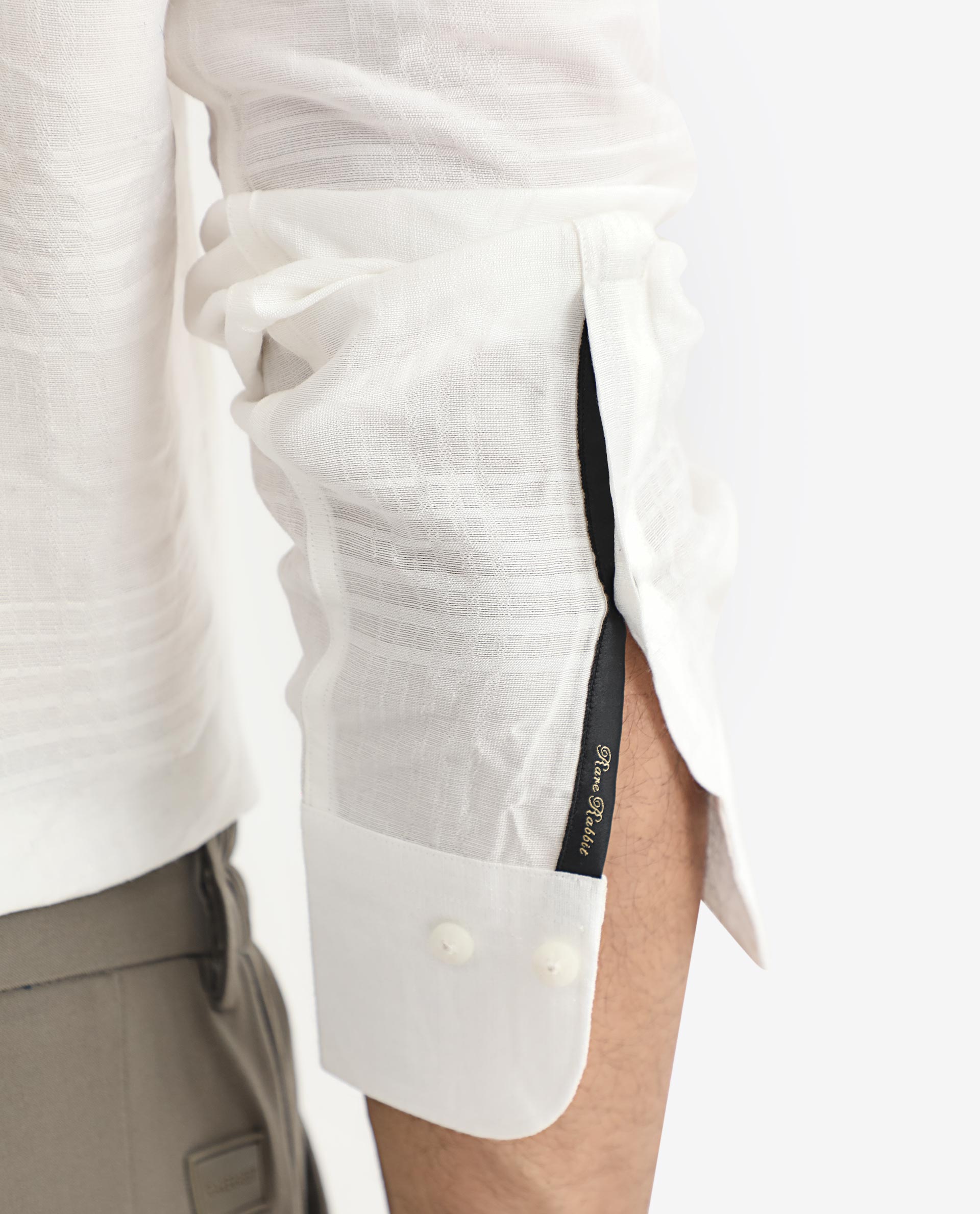 Rare Rabbit Men's Vagen Off White Viscose Checked Print Regular Fit Full Sleeve Collared Shirt