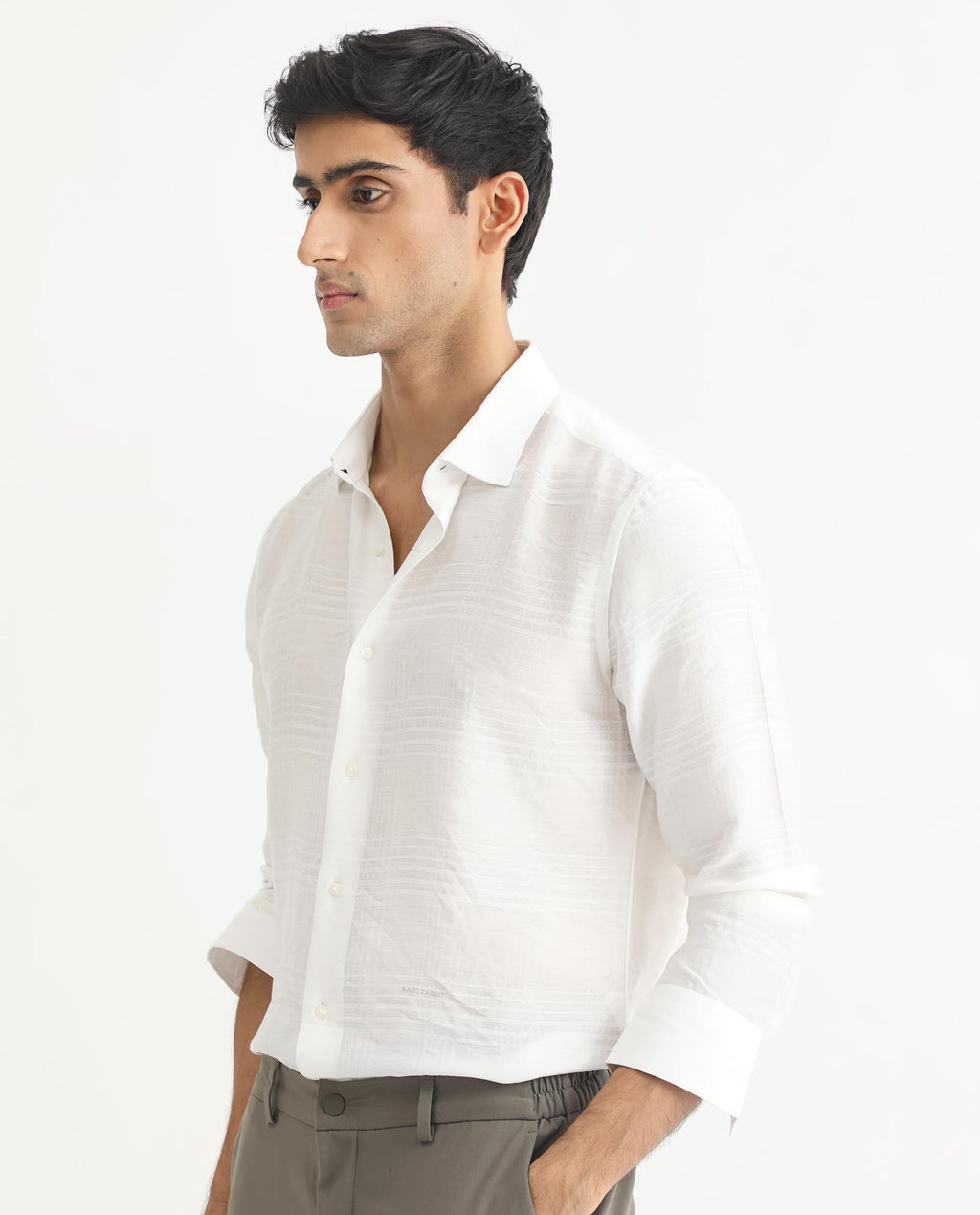 Rare Rabbit Men's Vagen Off White Viscose Checked Print Regular Fit Full Sleeve Collared Shirt