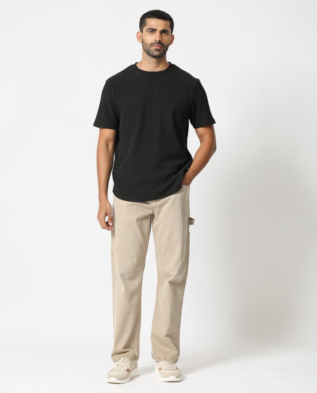 Rare Rabbit Men's Vannes Beige Cotton Plain Carpenter Fit Jeans