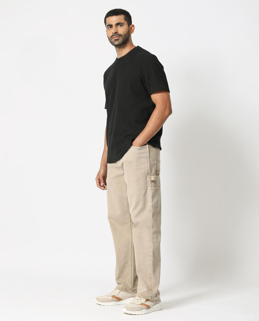 Rare Rabbit Men's Vannes Beige Cotton Plain Carpenter Fit Jeans