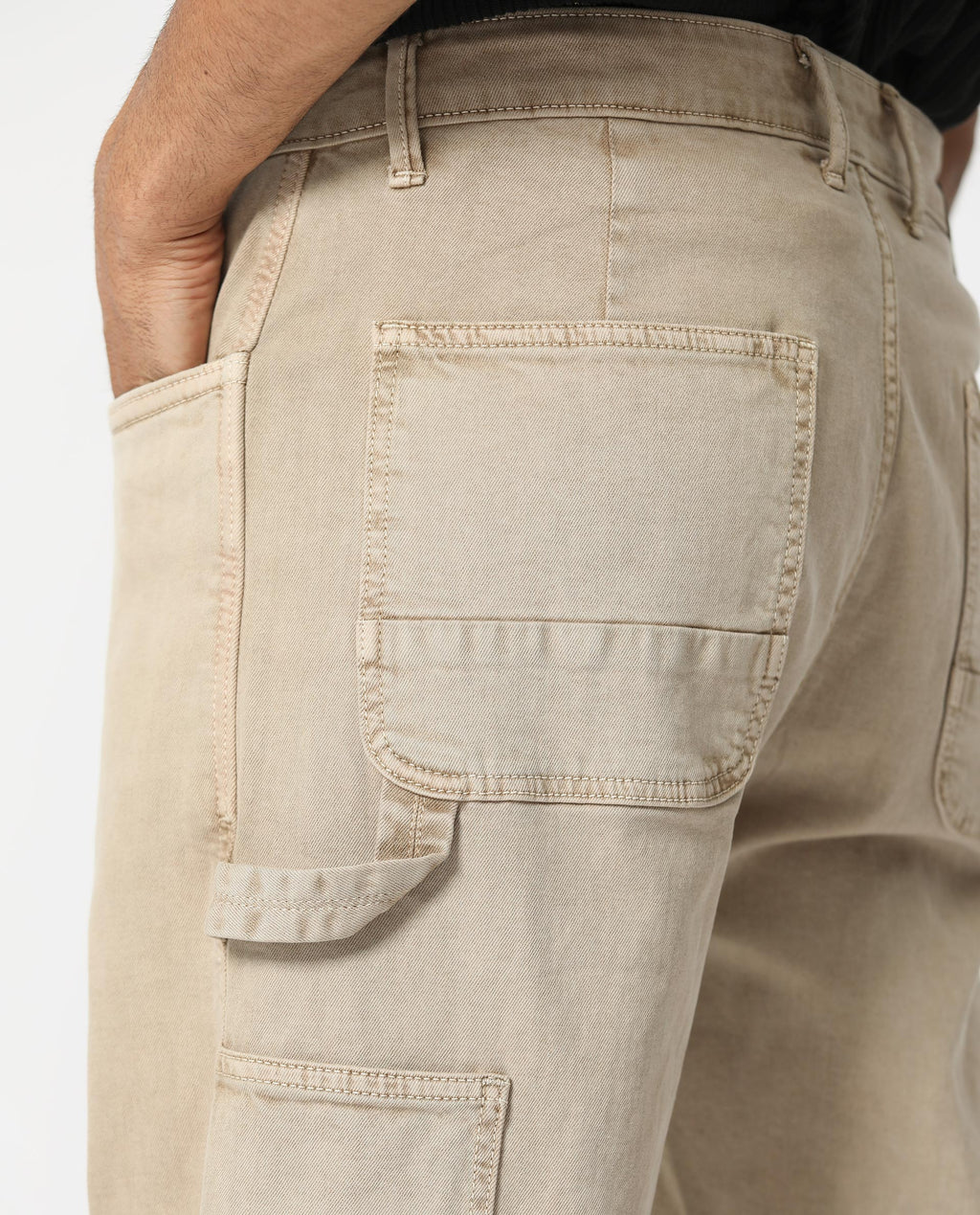 Rare Rabbit Men's Vannes Beige Cotton Plain Carpenter Fit Jeans