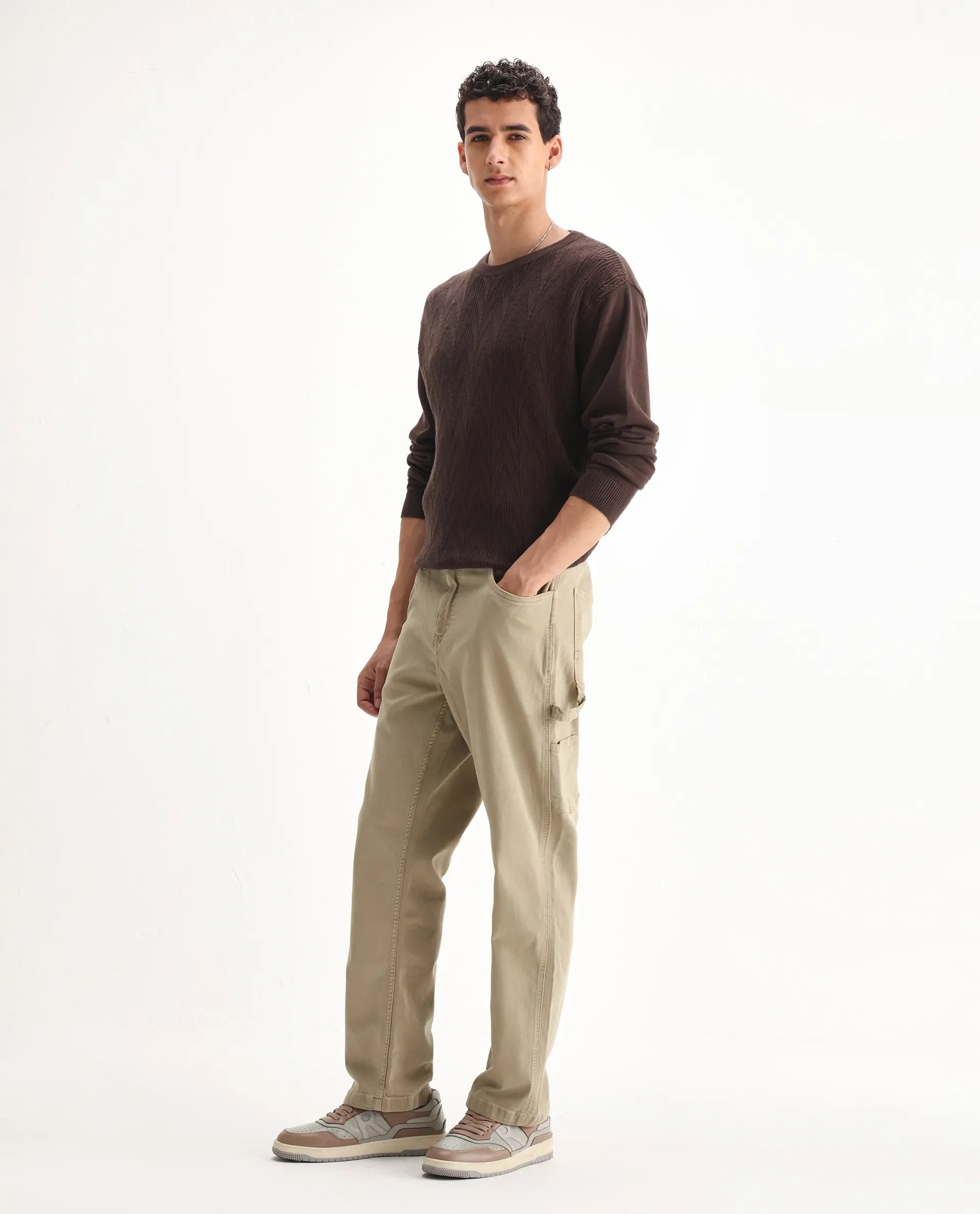 Rare Rabbit Men's Vannes Light Green Cotton Plain Loose Fit Jeans
