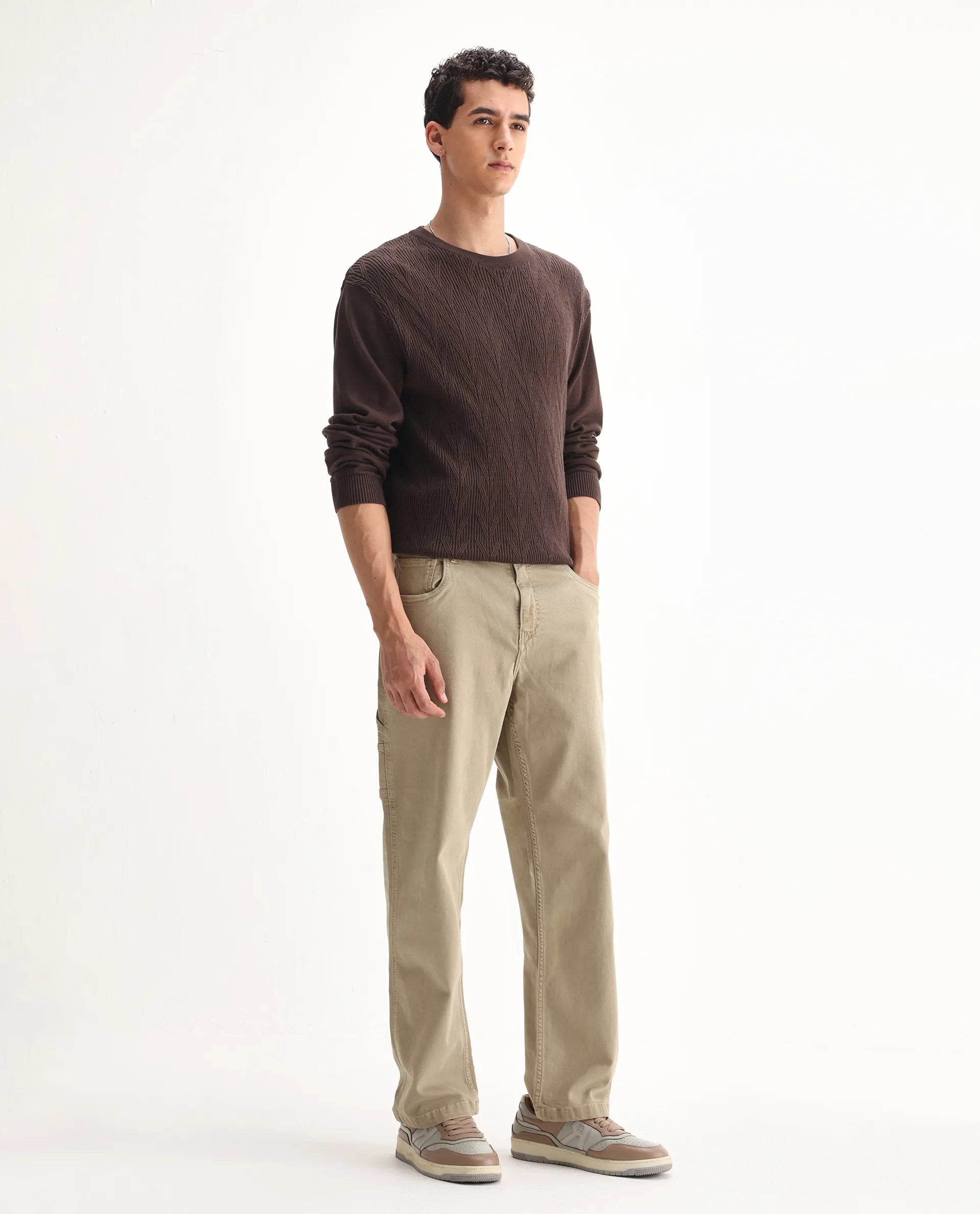Rare Rabbit Men's Vannes Light Green Cotton Plain Loose Fit Jeans
