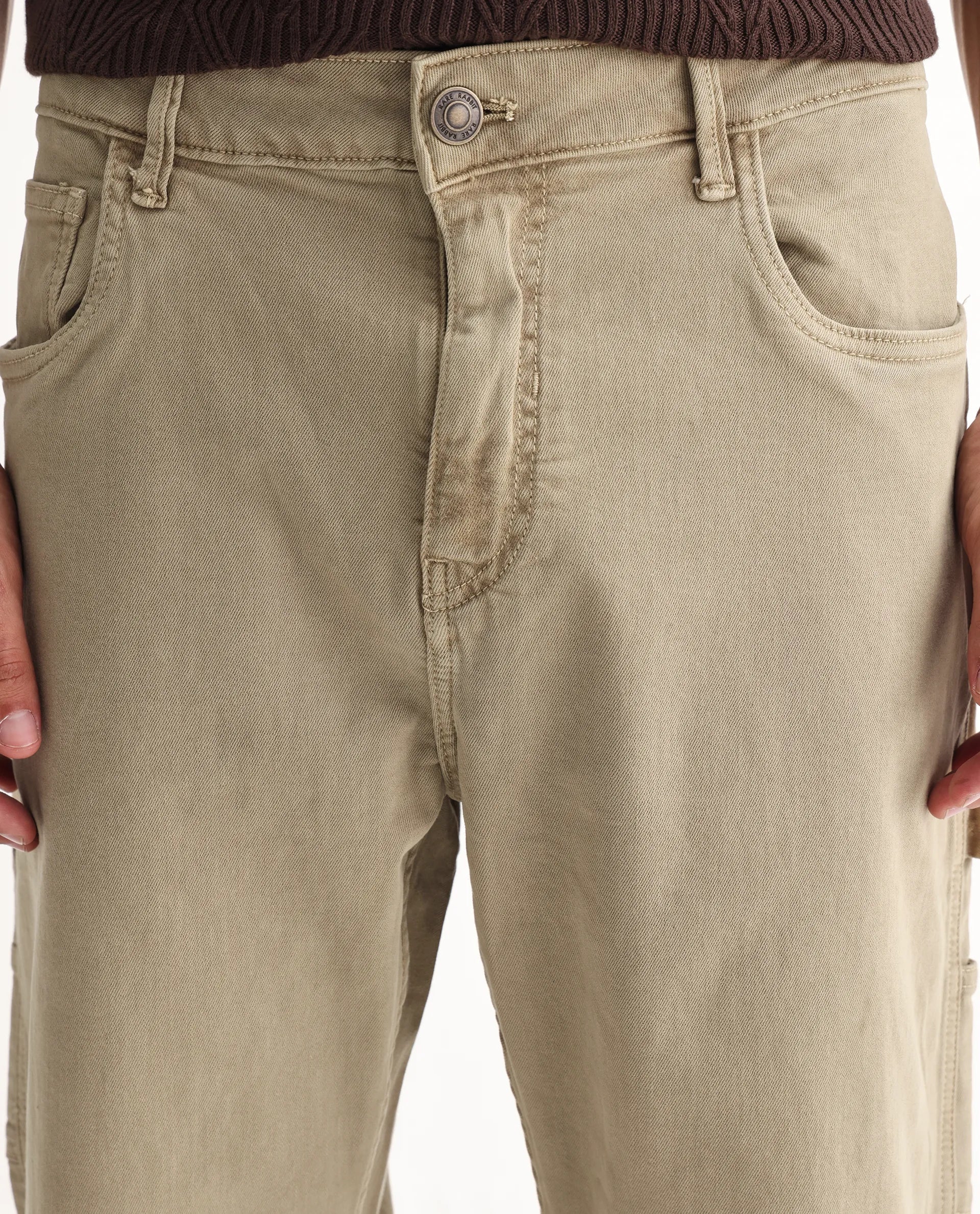 Rare Rabbit Men's Vannes Light Green Cotton Plain Loose Fit Jeans