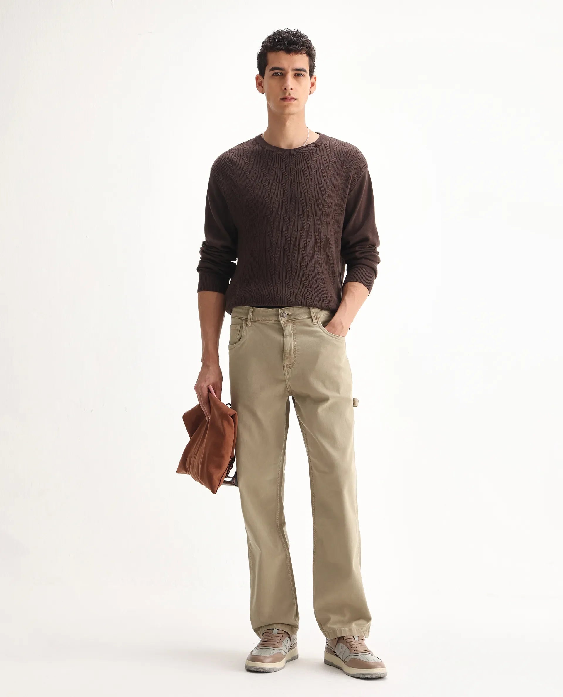 Rare Rabbit Men's Vannes Light Green Cotton Plain Loose Fit Jeans