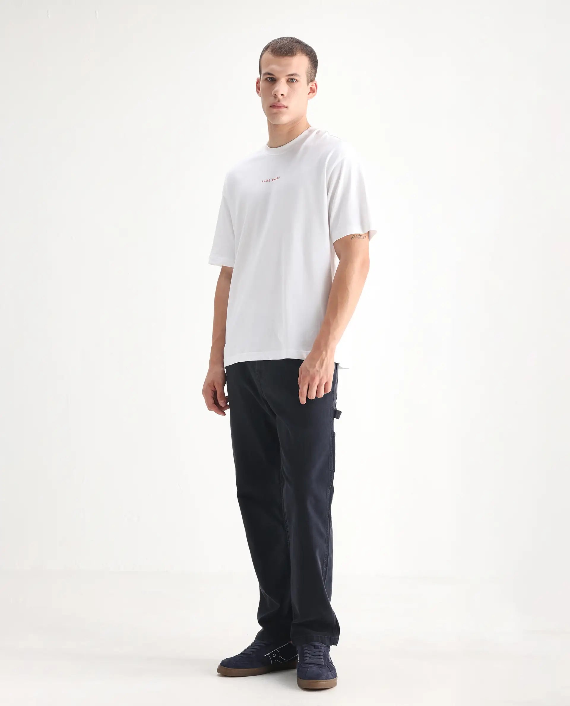 Rare Rabbit Men's Vannes Dark Navy Cotton Plain Carpenter Fit Jeans