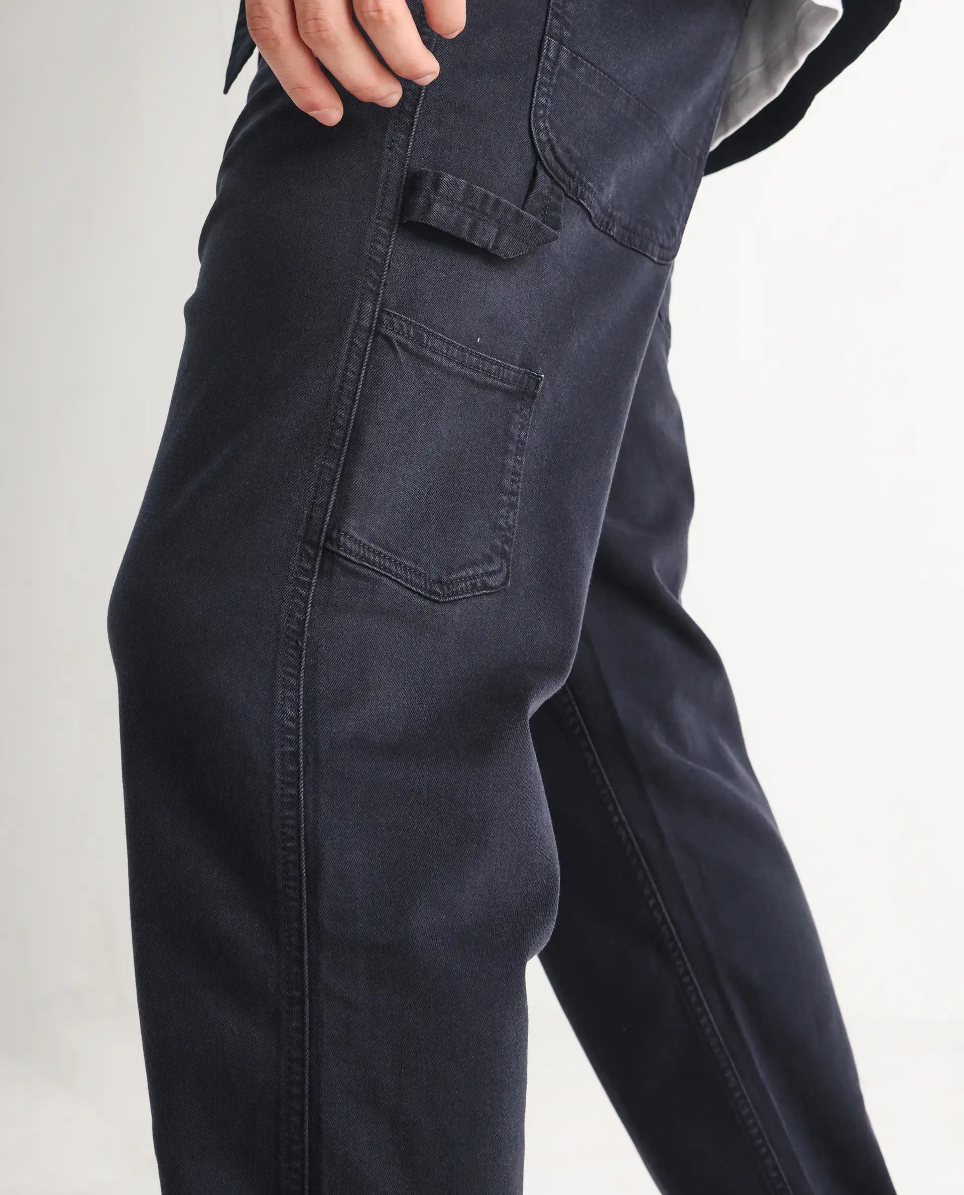 Rare Rabbit Men's Vannes Dark Navy Cotton Plain Carpenter Fit Jeans