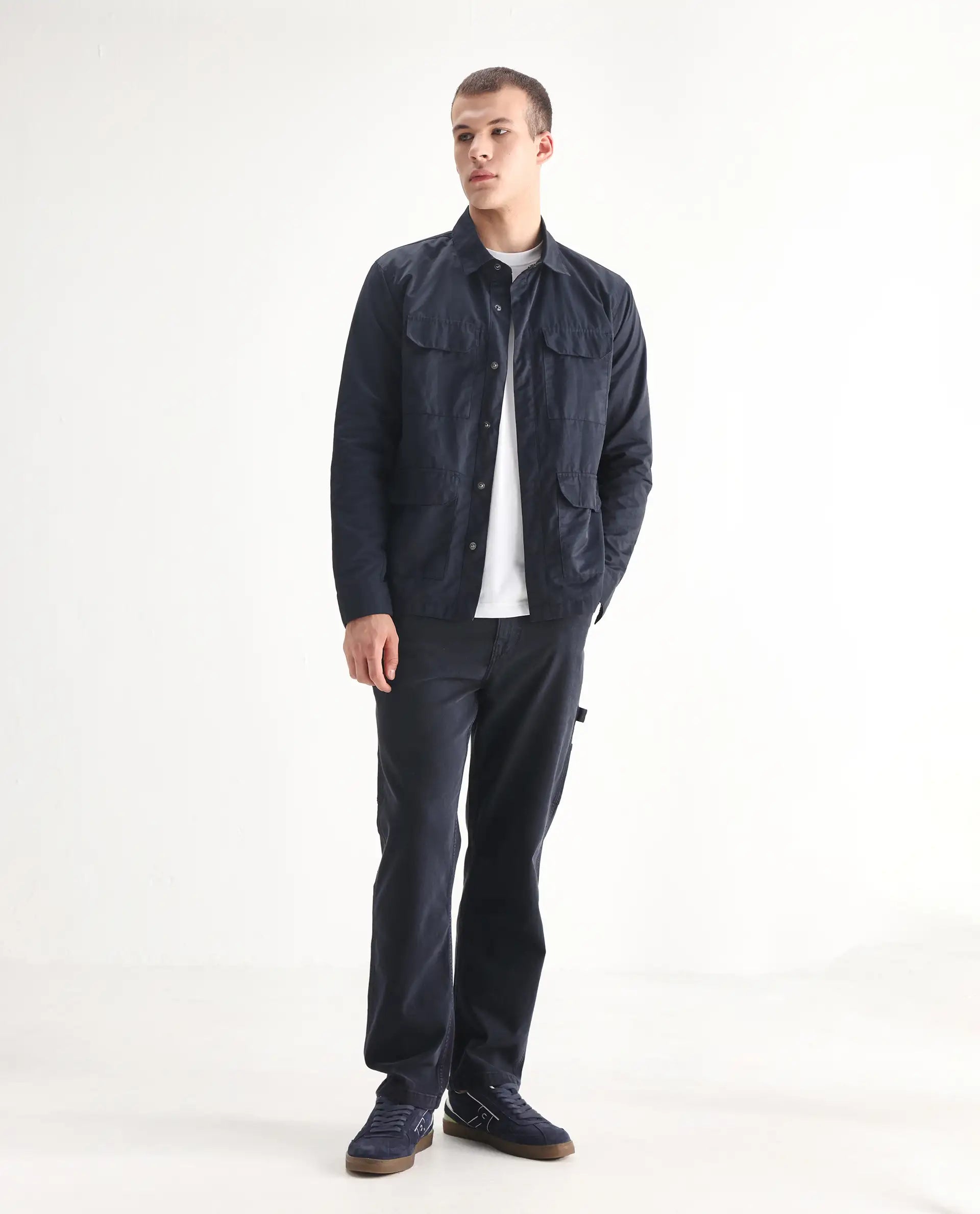 Rare Rabbit Men's Vannes Dark Navy Cotton Plain Carpenter Fit Jeans
