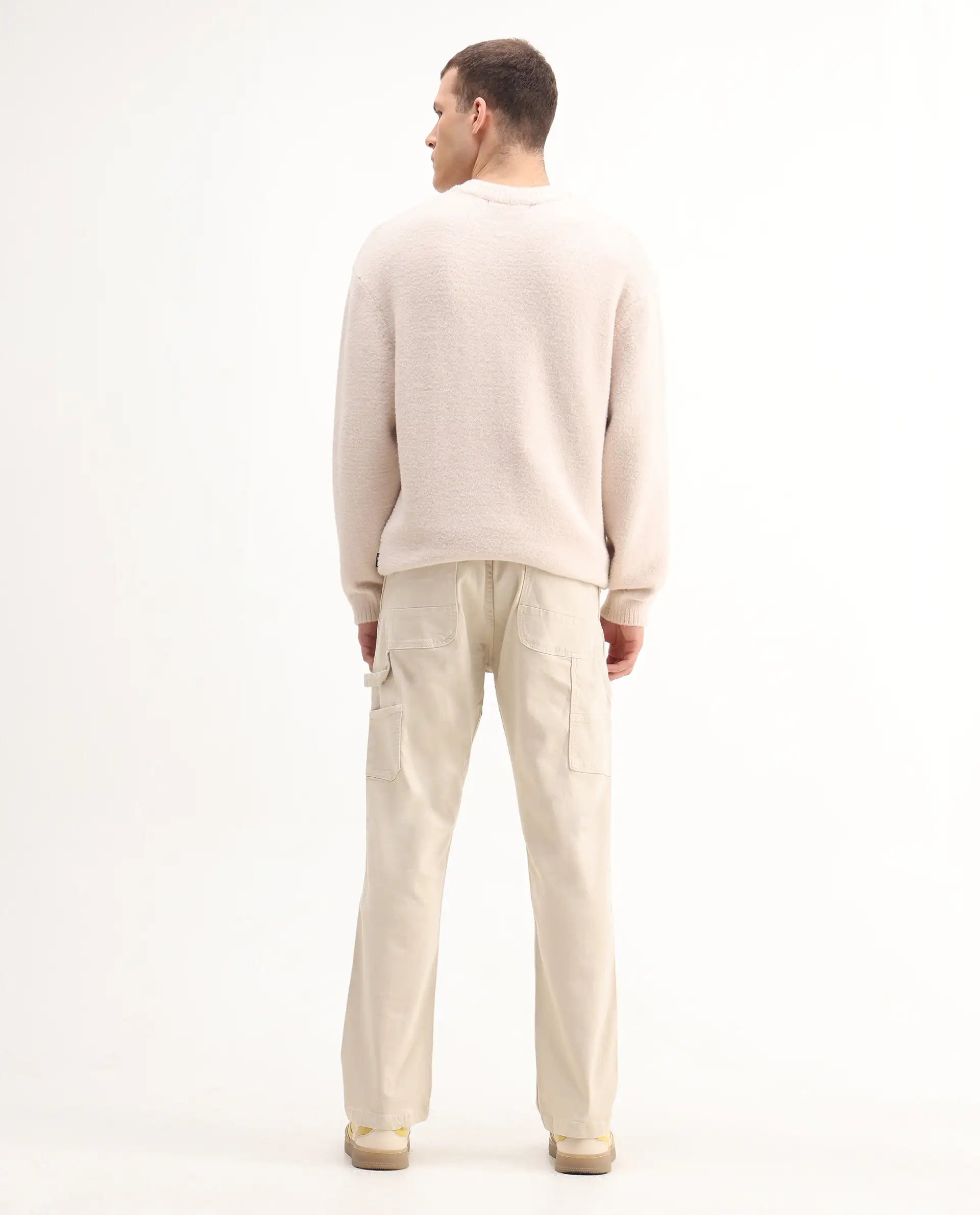 Rare Rabbit Men's Vannes Off White Cotton Plain Carpenter Fit Jeans