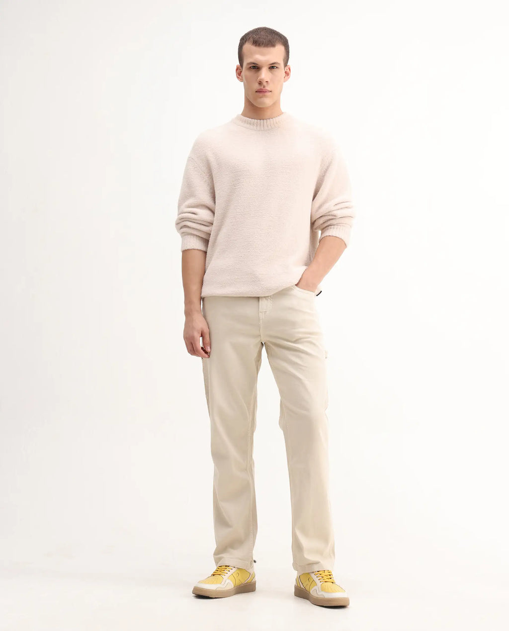 Rare Rabbit Men's Vannes Off White Cotton Plain Carpenter Fit Jeans